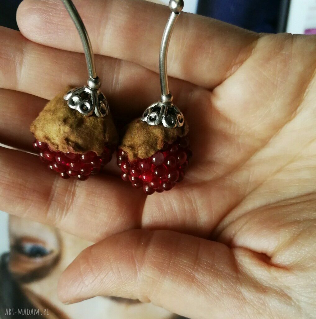 Klipsy Owoce Jeżyny Handmade - wiszące boho etno na klips