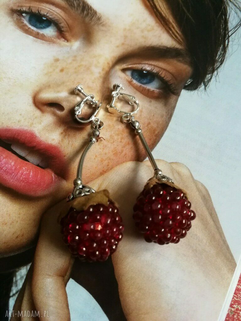 Klipsy Owoce Jeżyny Handmade - wiszące boho etno na klips