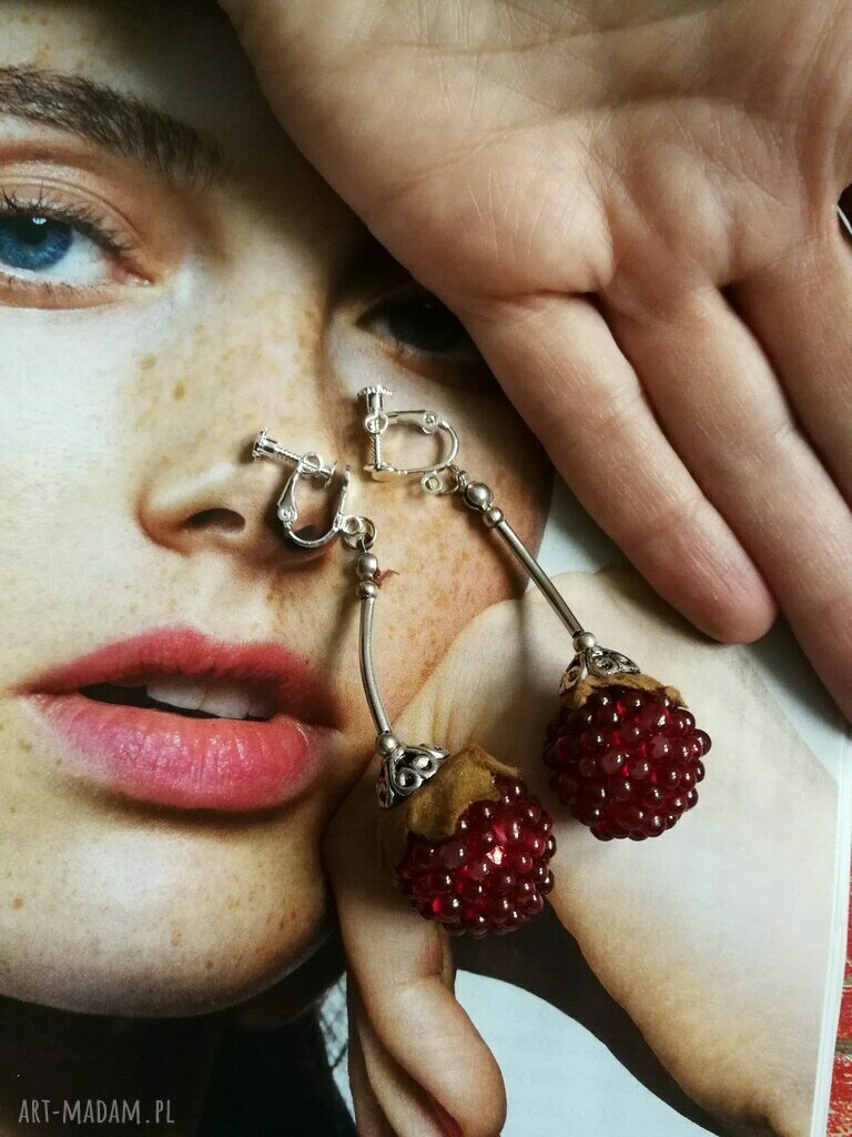 Klipsy Owoce Jeżyny Handmade - wiszące boho etno na klips