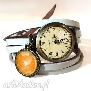 pomarańca - zegarek btansoletka na skórzanym pasku