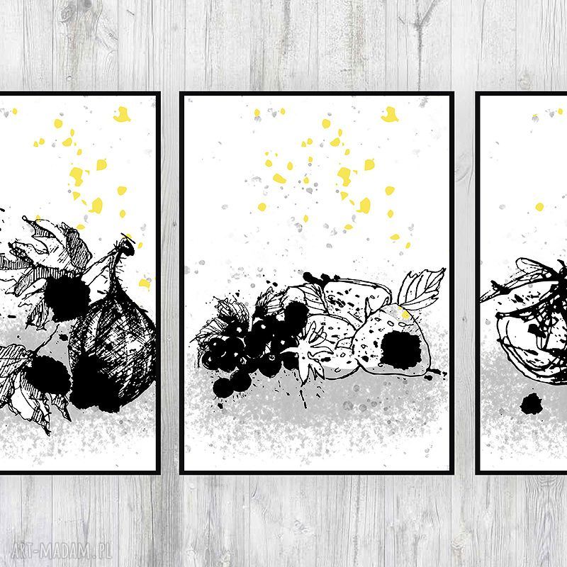 Owocowy tryptyk na ścianę II - grafika do kuchni A4 z owocami