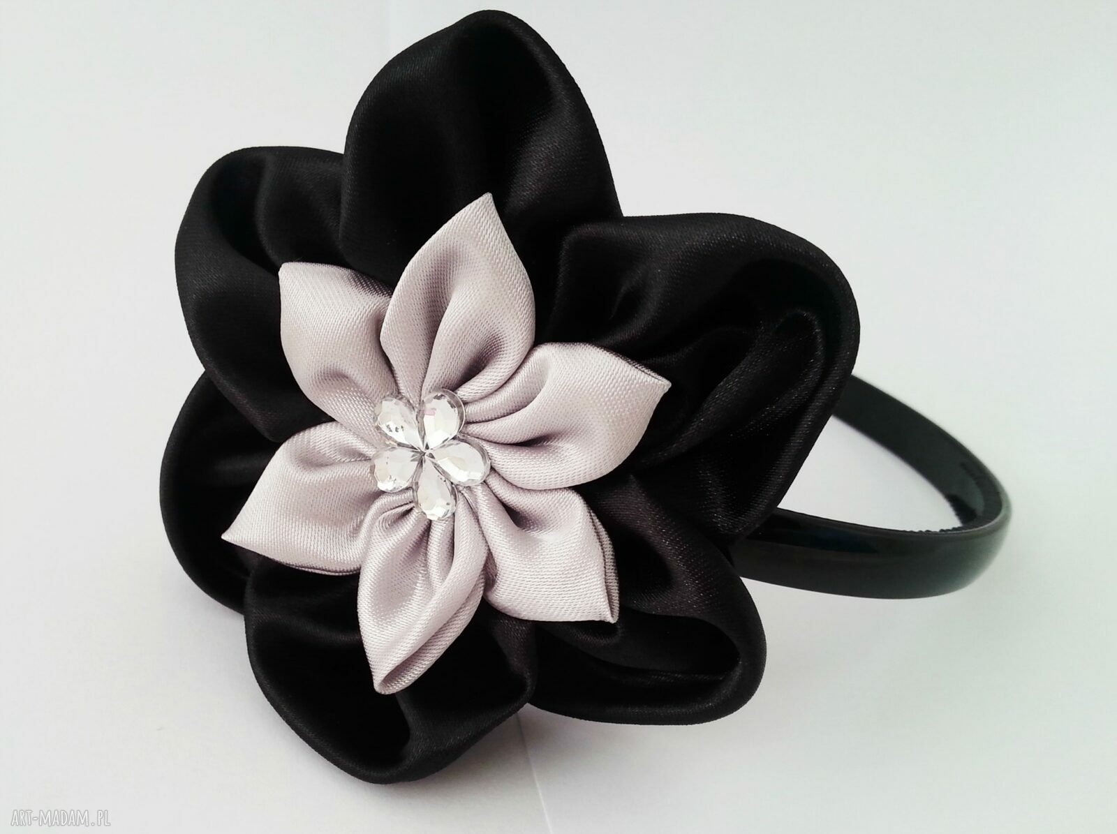 Czarno szara opaska opaski ozdoba prezent ręcznie robiona