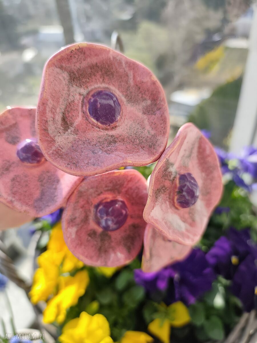 Kwiaty ceramiczne 5 sztuk - ręcznie szkliwione ozdoby na druciku florystycznym