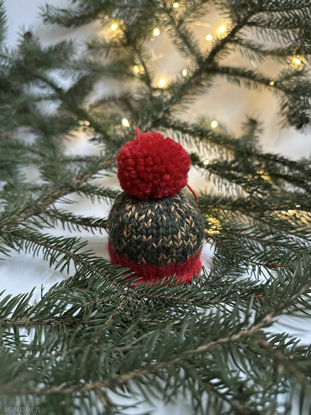 Ozdoba na choinkę mini-czapeczka zielono-czerwona