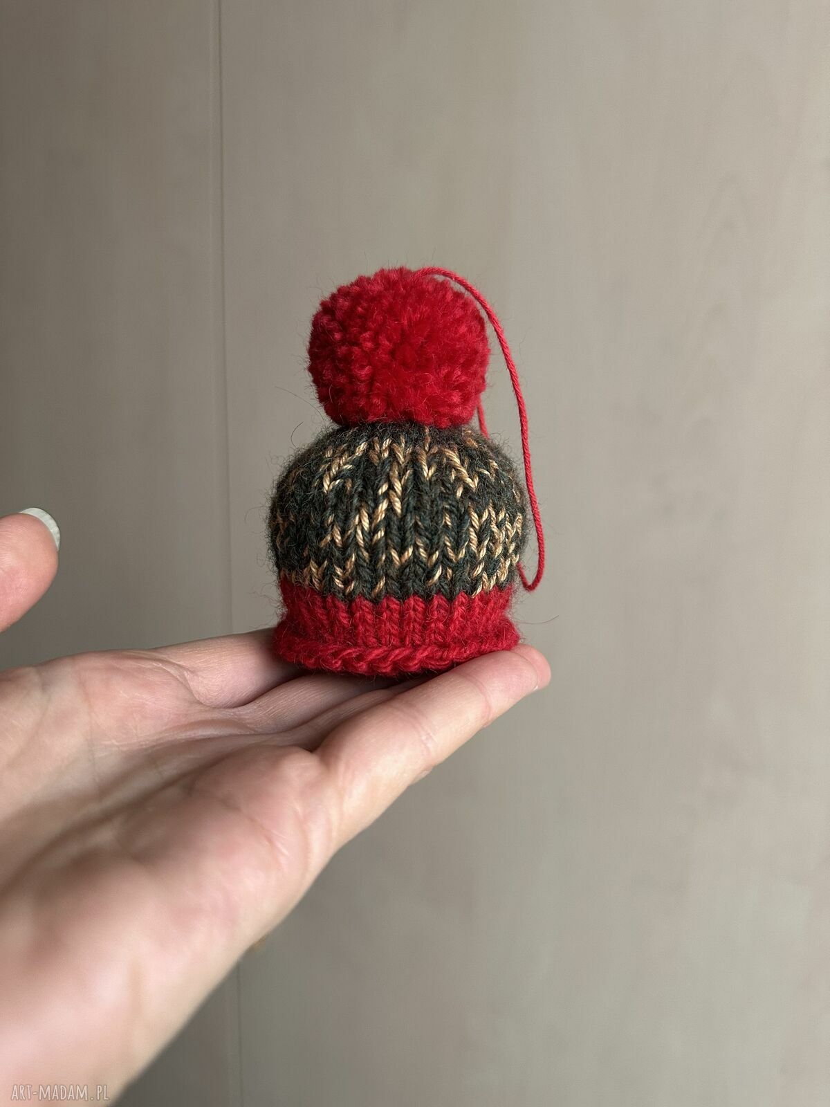 Ozdoba na choinkę mini-czapeczka zielono-czerwona