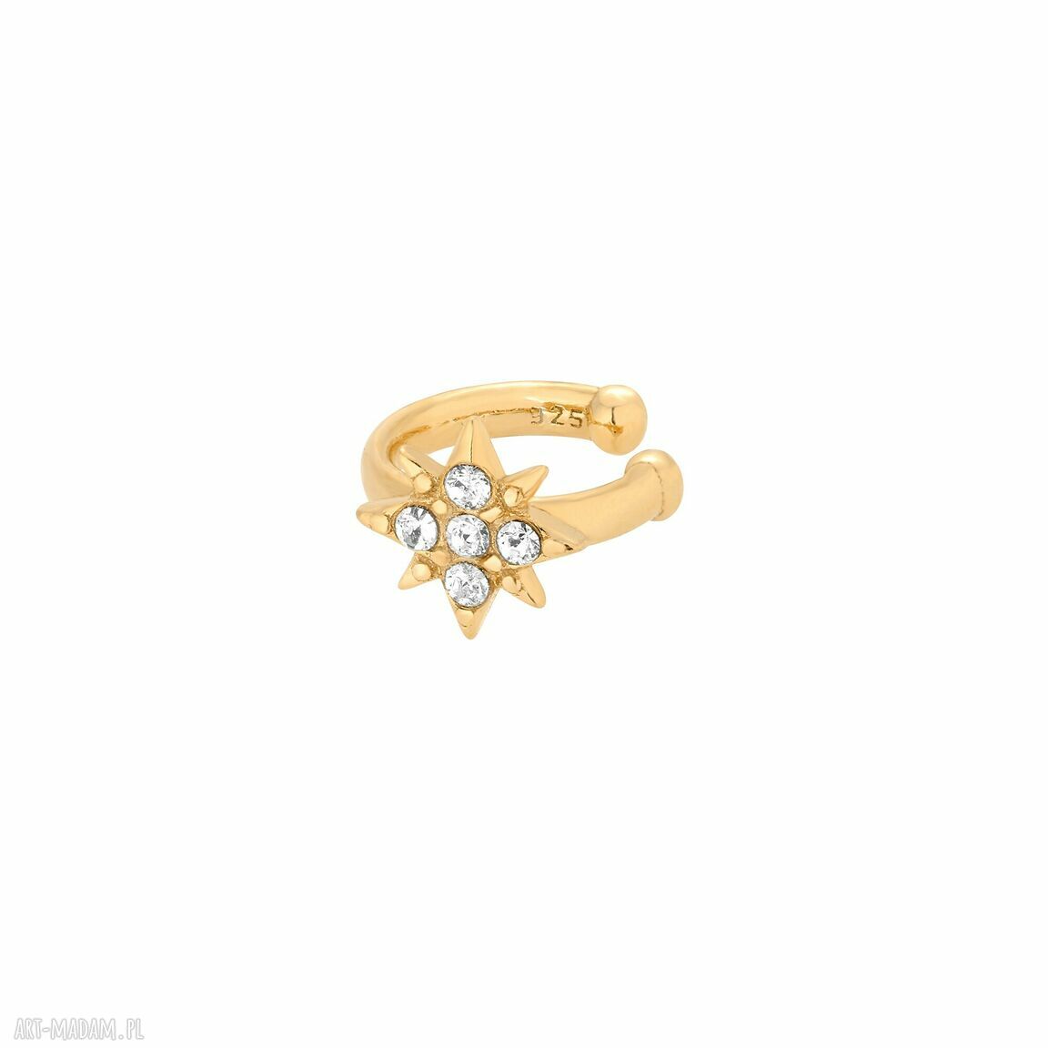 Złota nausznica zdobiona gwiazdką kryształami kryształek róża