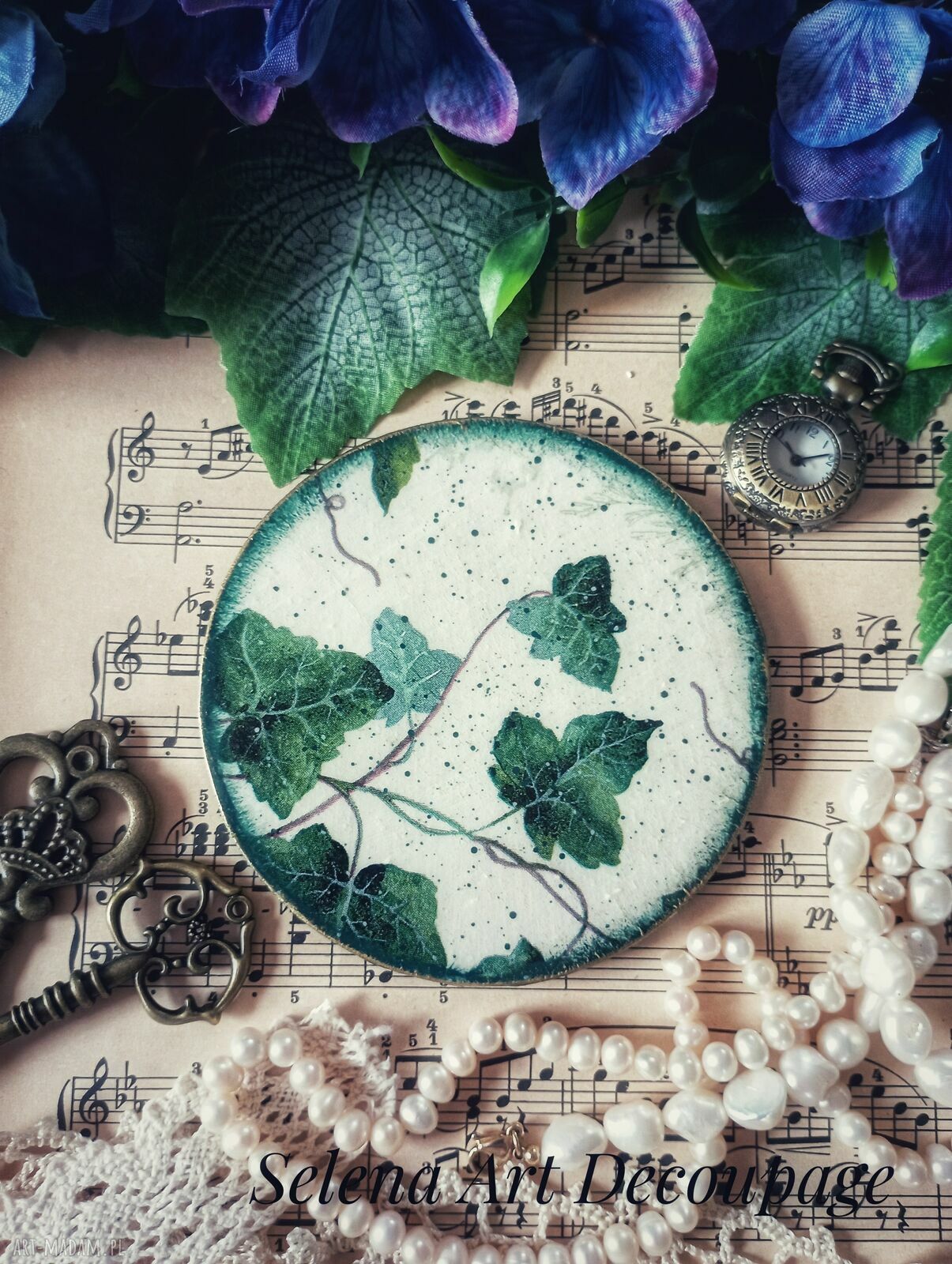 Ozdobna podkładka decoupage Shabby Chic Vintage Farmhouse z kotkiem (10 cm)