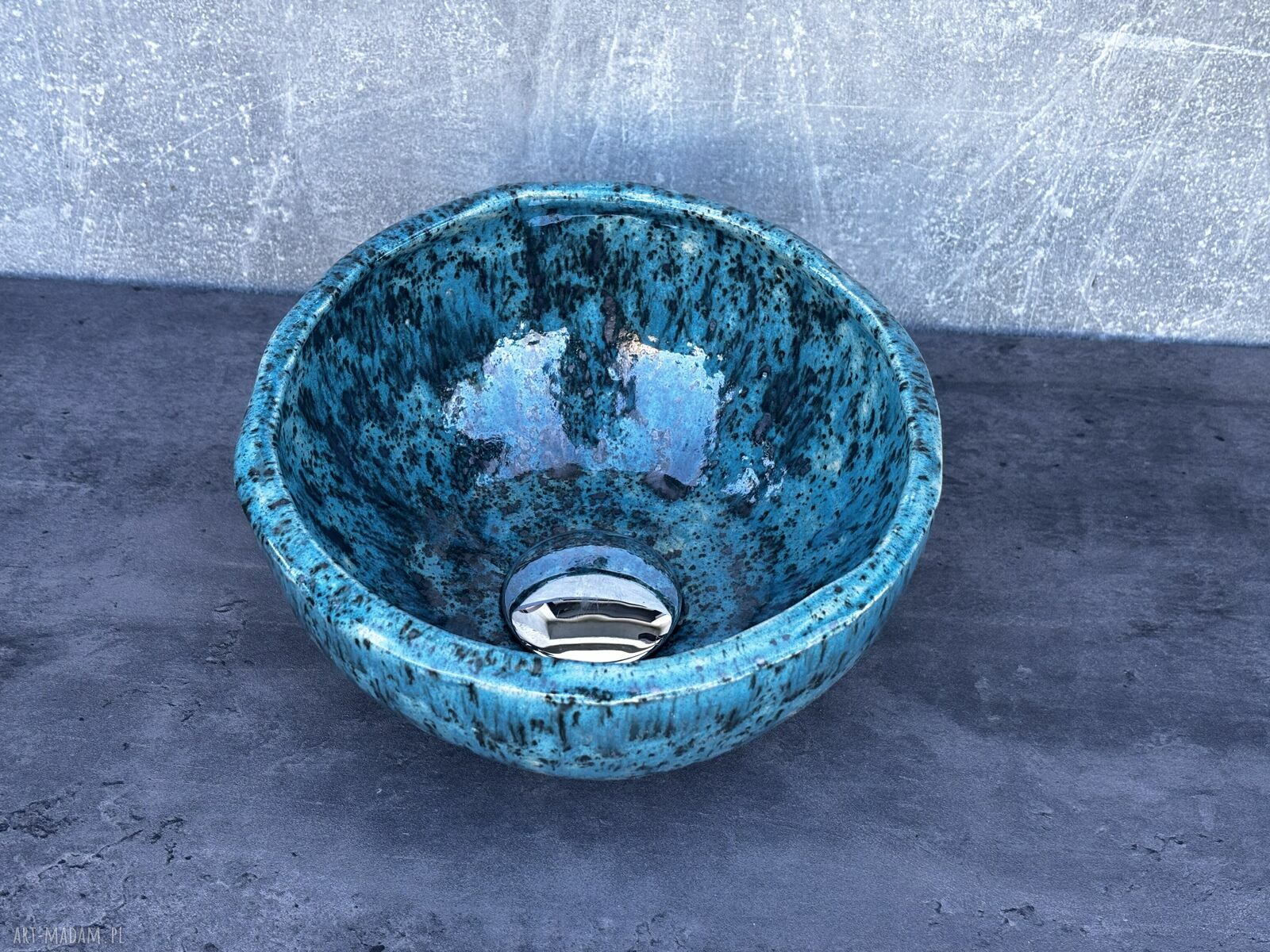 Ozdobna umywalka ceramiczna niebieska nakrapiana Ø 23 cm