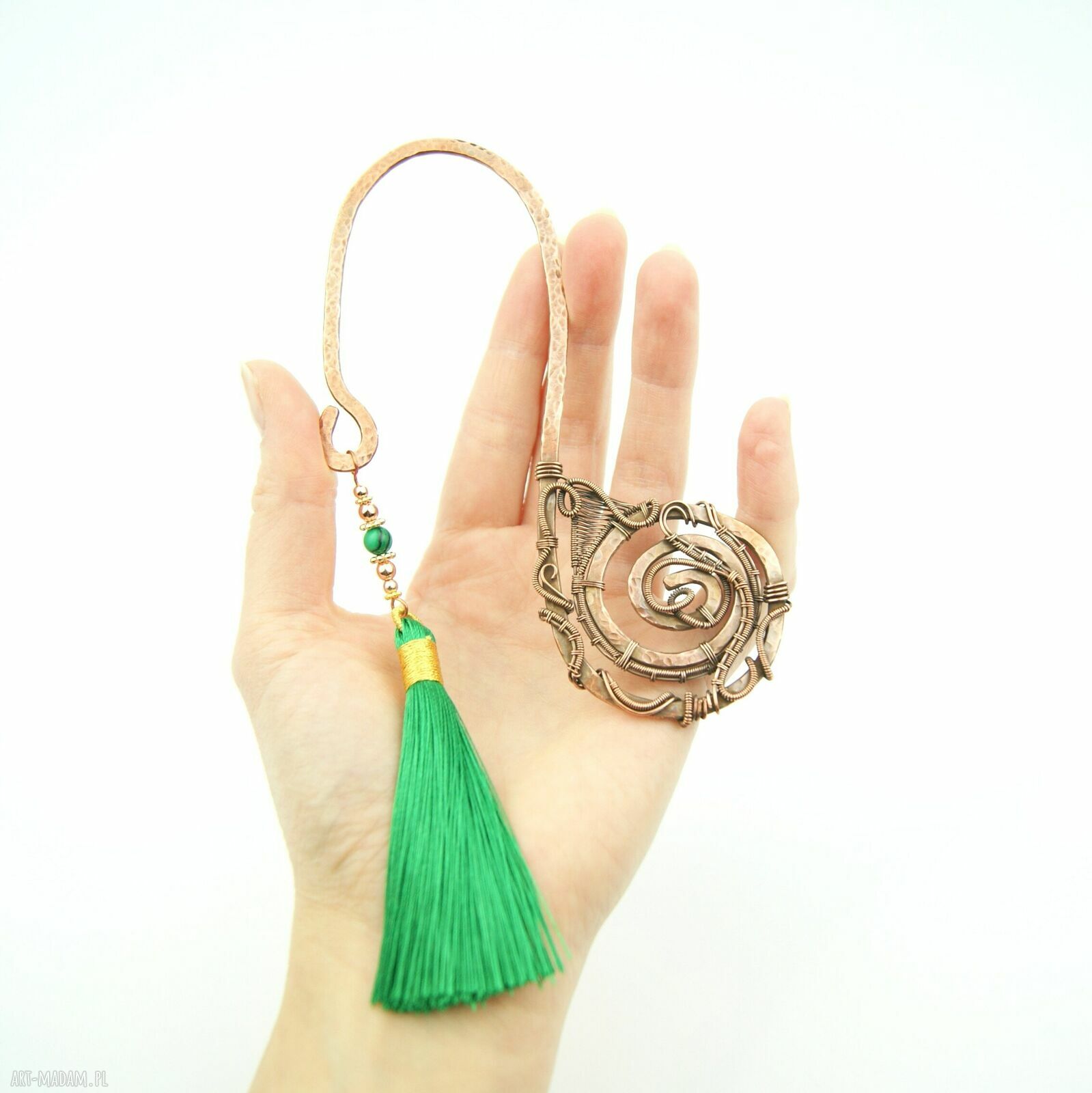 Zakładka do książki wire wrapping z malachitem i hematytem - zielony chwost