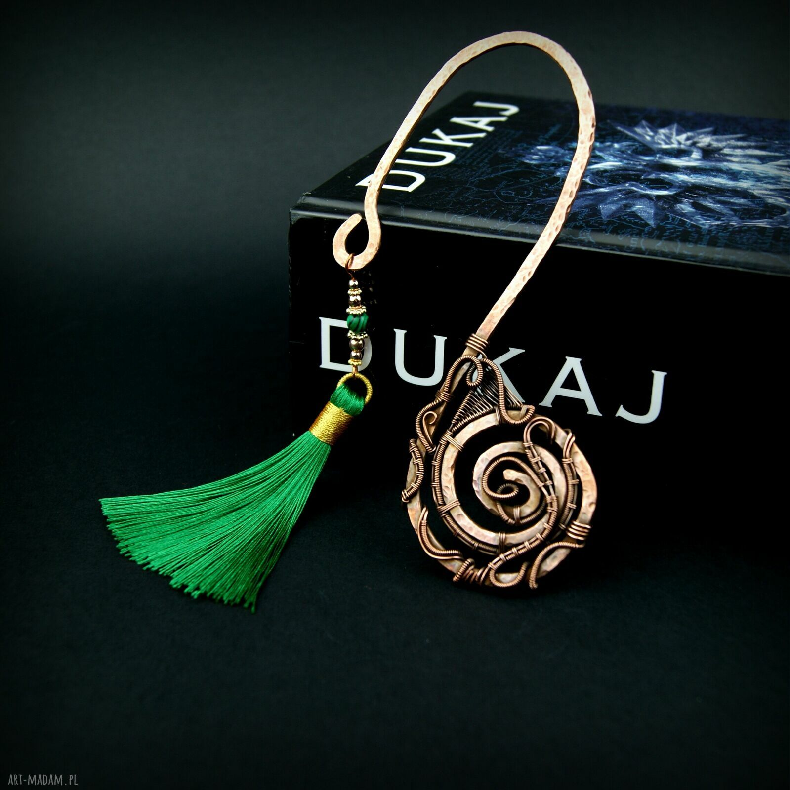 Zakładka do książki wire wrapping z malachitem i hematytem - zielony chwost