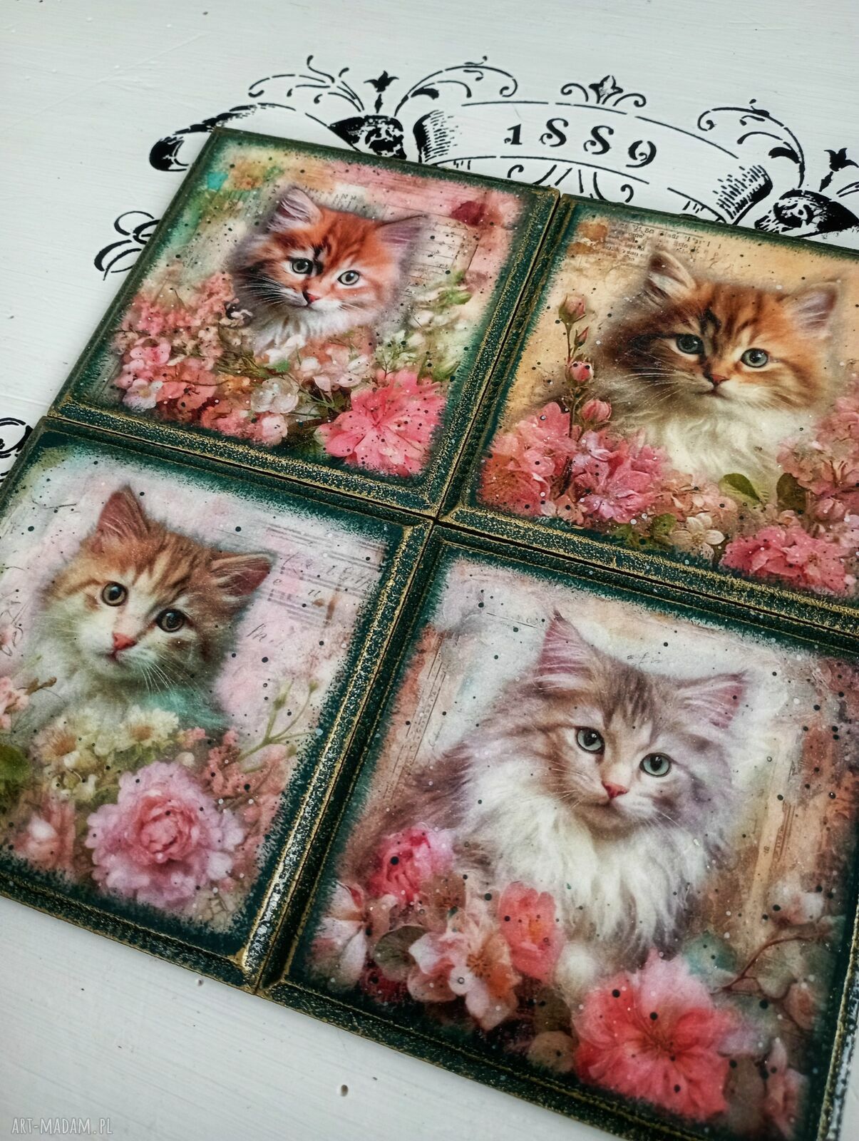 Ozdobne podkładki decoupage Magiczne Kotki - komplet 4 szt. 20x10 cm