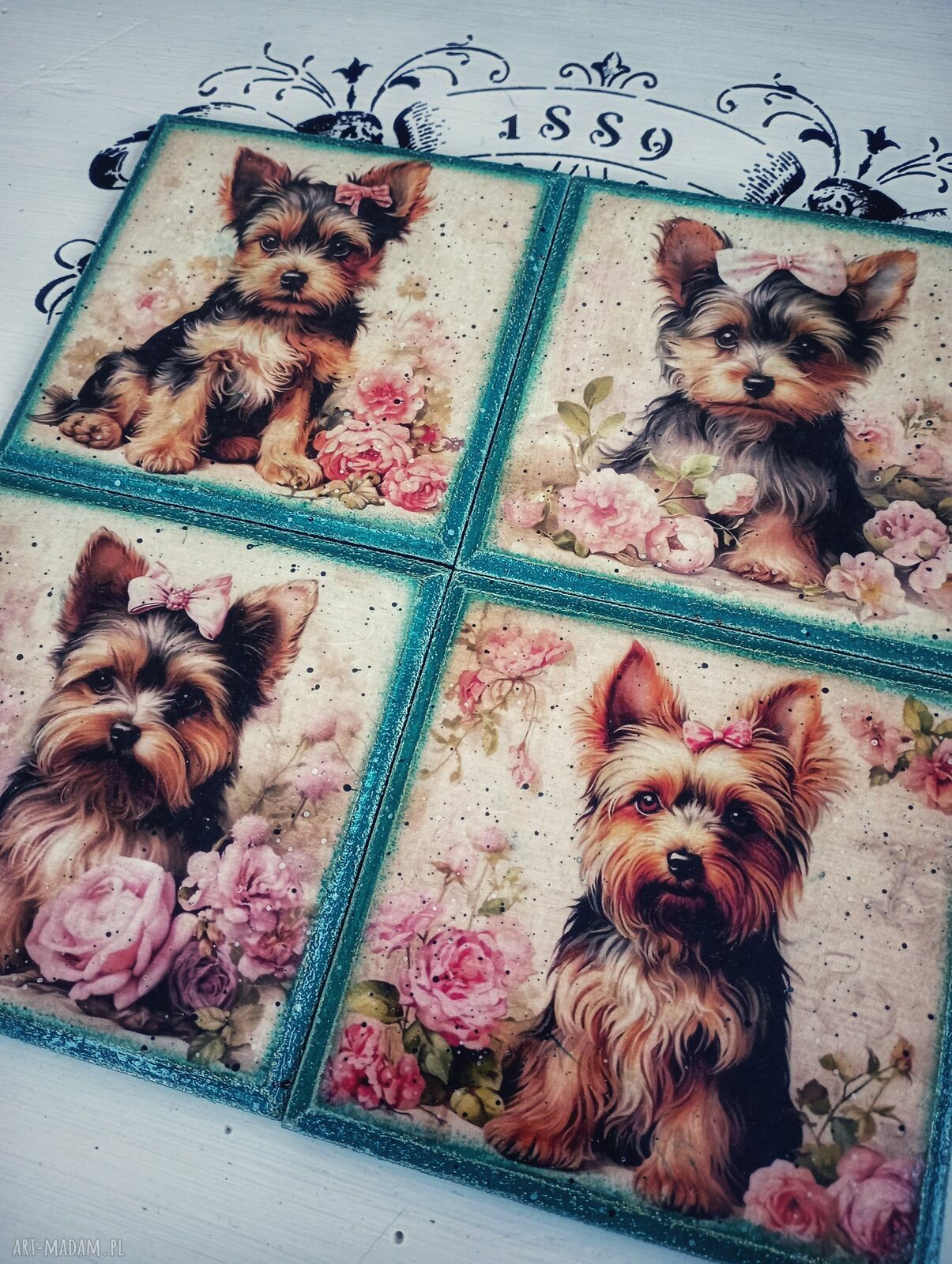 Ozdobne podkładki z pieskami Yorkshire Terrier (komplet 4 szt.)