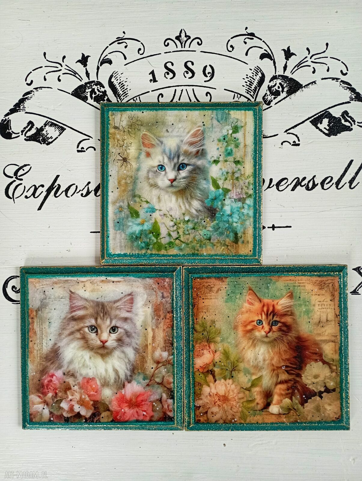 Ozdobne podkładki decoupage Magiczne Kotki - komplet 3 sztuk 10x10 cm