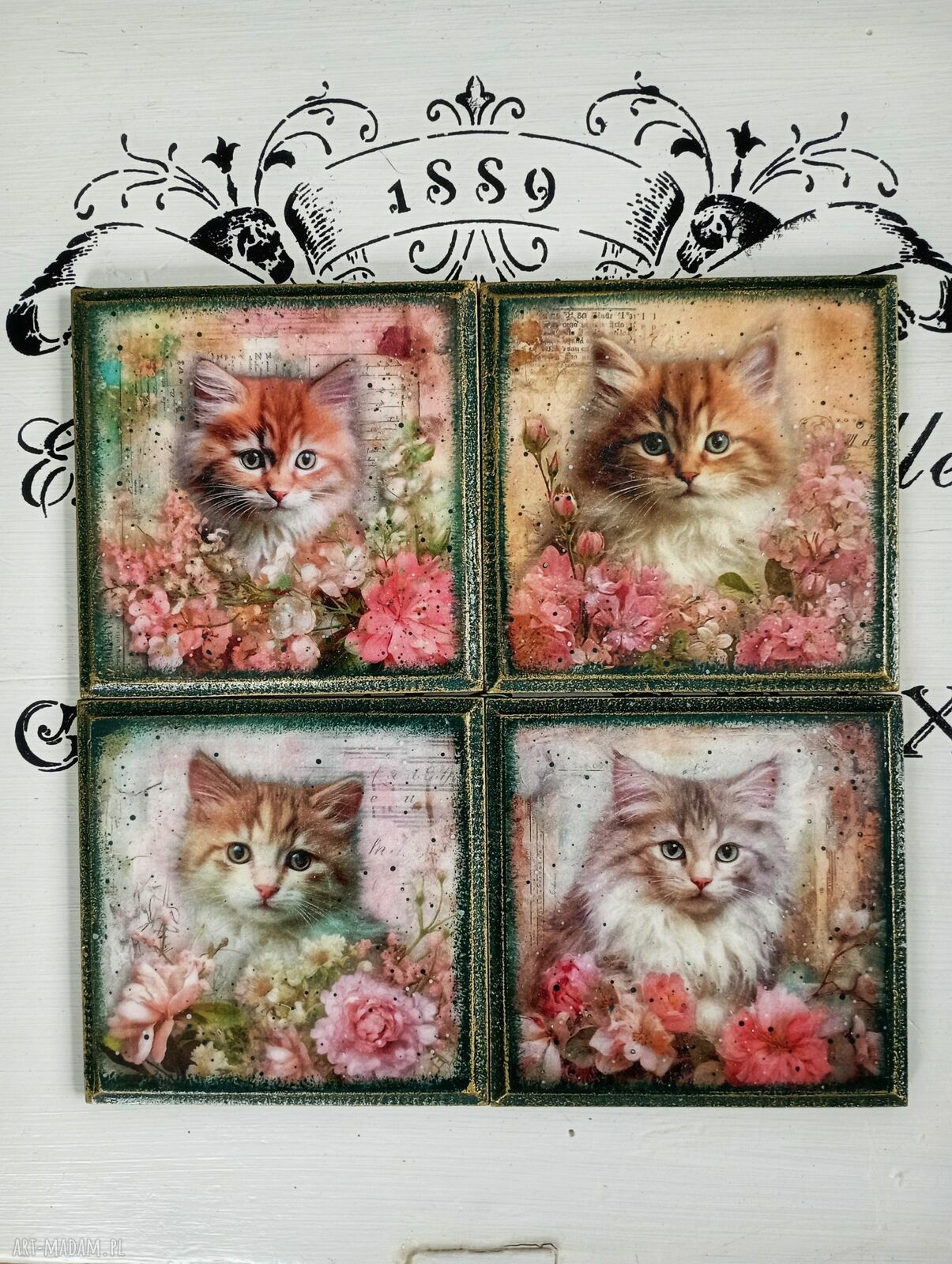 Ozdobne podkładki decoupage Magiczne Kotki - komplet 4 szt. 20x10 cm