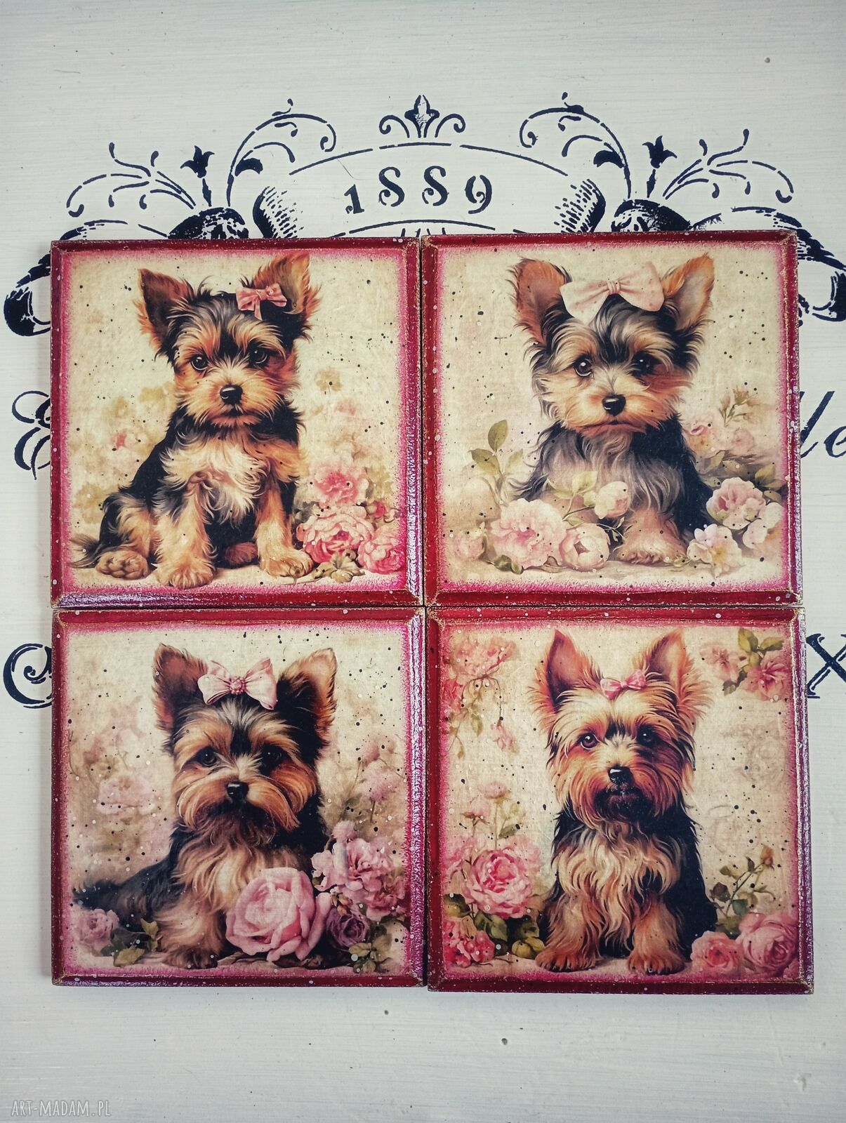 Ozdobne podkładki pod kubki z pieskami Yorkshire Terrier