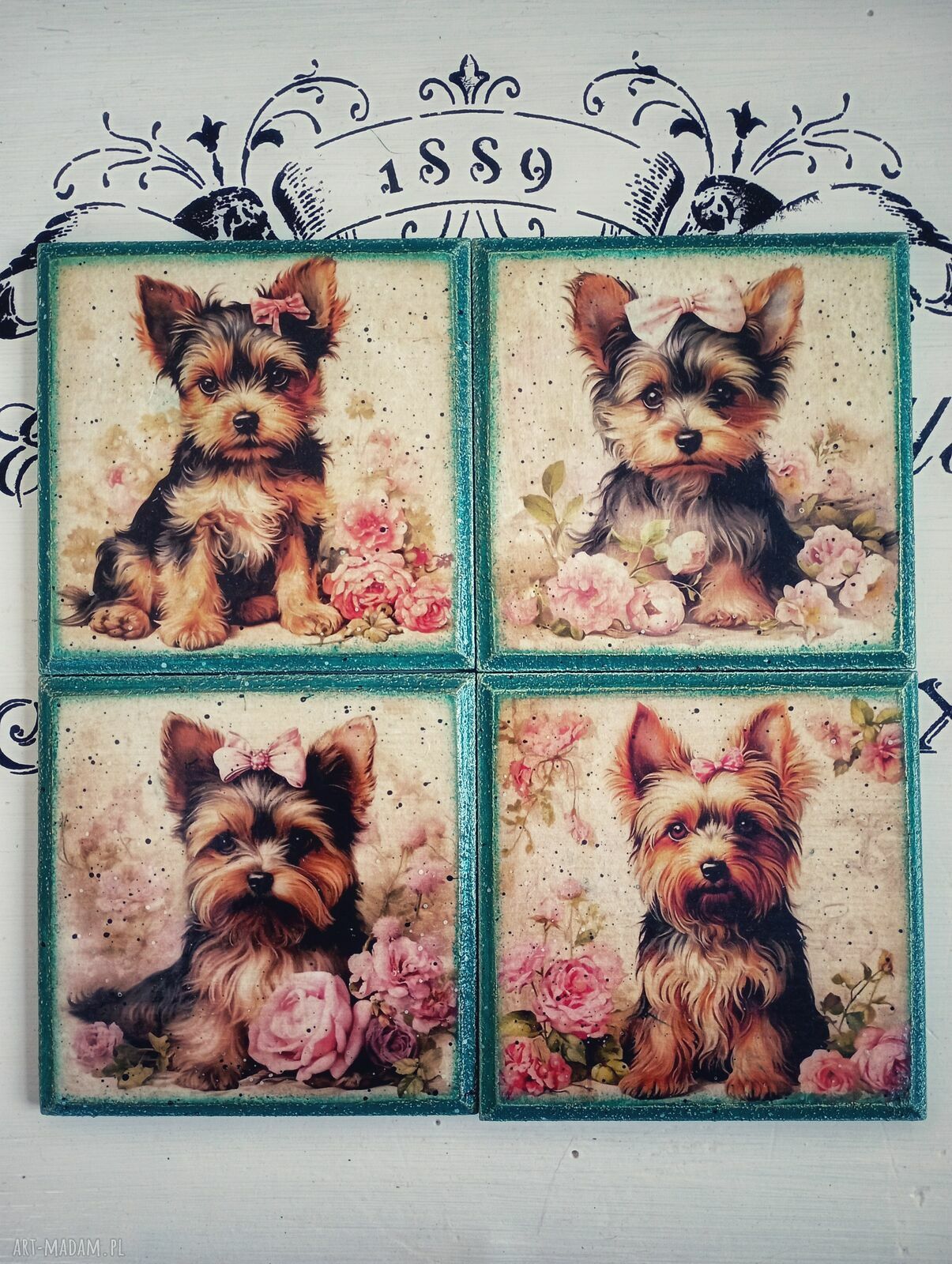 Ozdobne podkładki z pieskami Yorkshire Terrier komplet 4 szt.