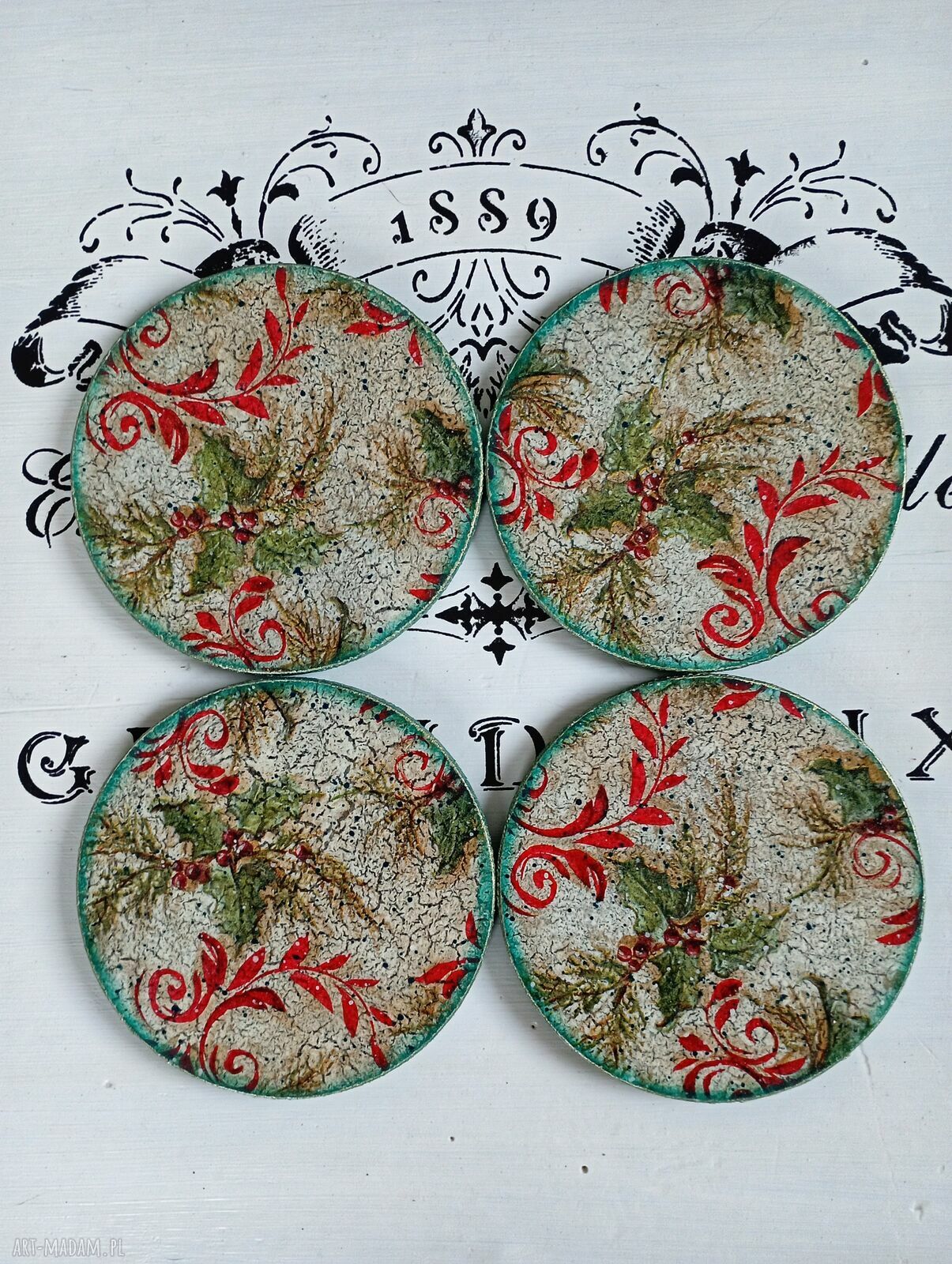 Podkładki z sikorkami vintage - komplet 4 sztuki 10 cm