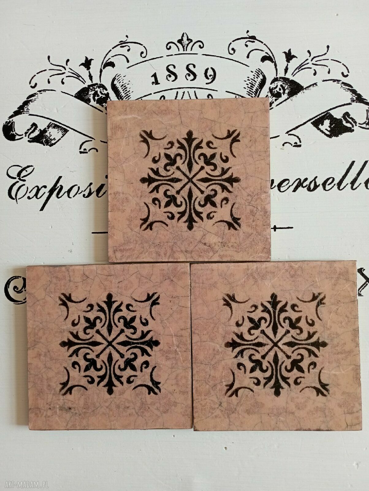 Ozdobne podkładki decoupage z zajączkami w stylu vintage - komplet 3 szt.