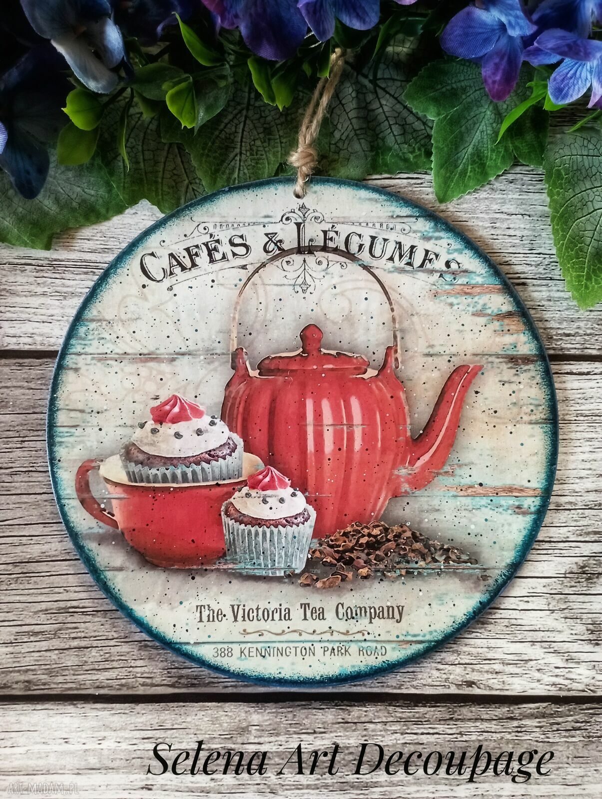 Ozdobny obrazek vintage Farmhouse - decoupage 20 cm z motywem kawy