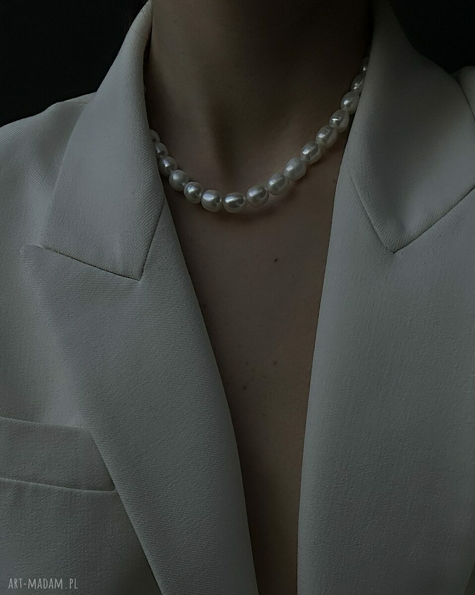 naszyjniki: Srebrny naszyjnik z pereł naturalnych Handmade