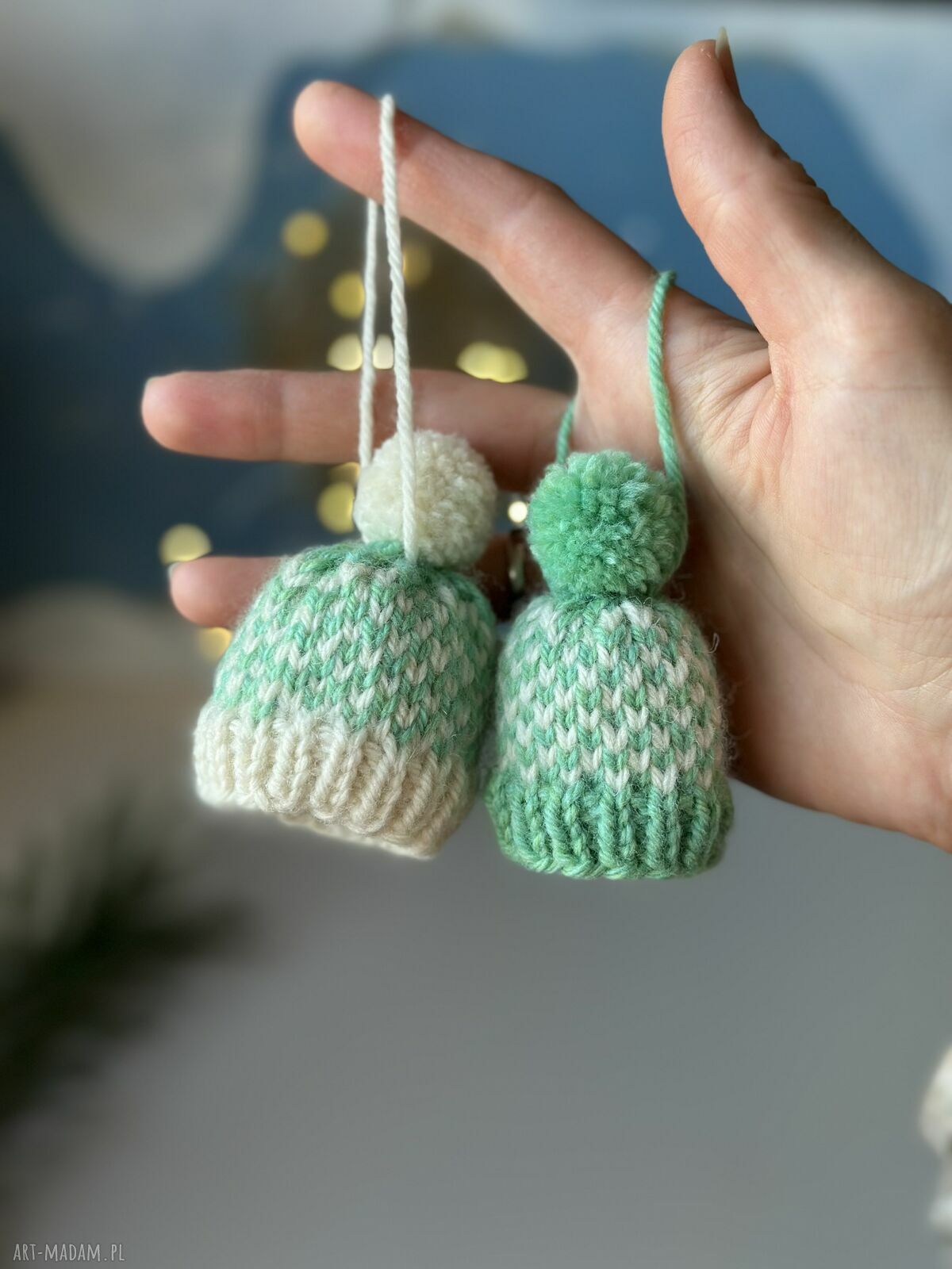 Mini-czapeczki choinkowe z owczej wełny - zestaw 2 szt.