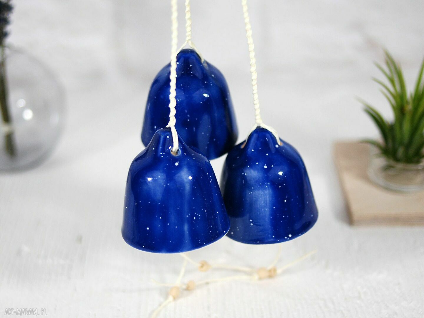 Ręcznie robione ceramiczne dzwonki choinkowe „Niebo” (zestaw 3 szt.)