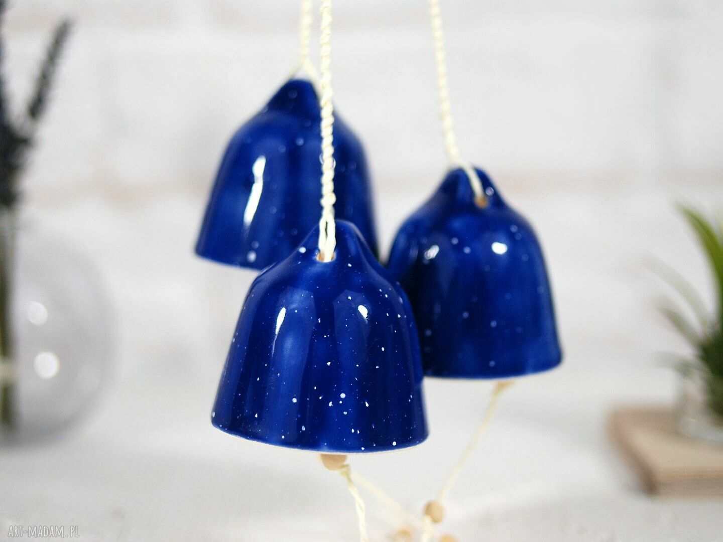 Ręcznie robione ceramiczne dzwonki choinkowe „Niebo” zestaw 3 szt.