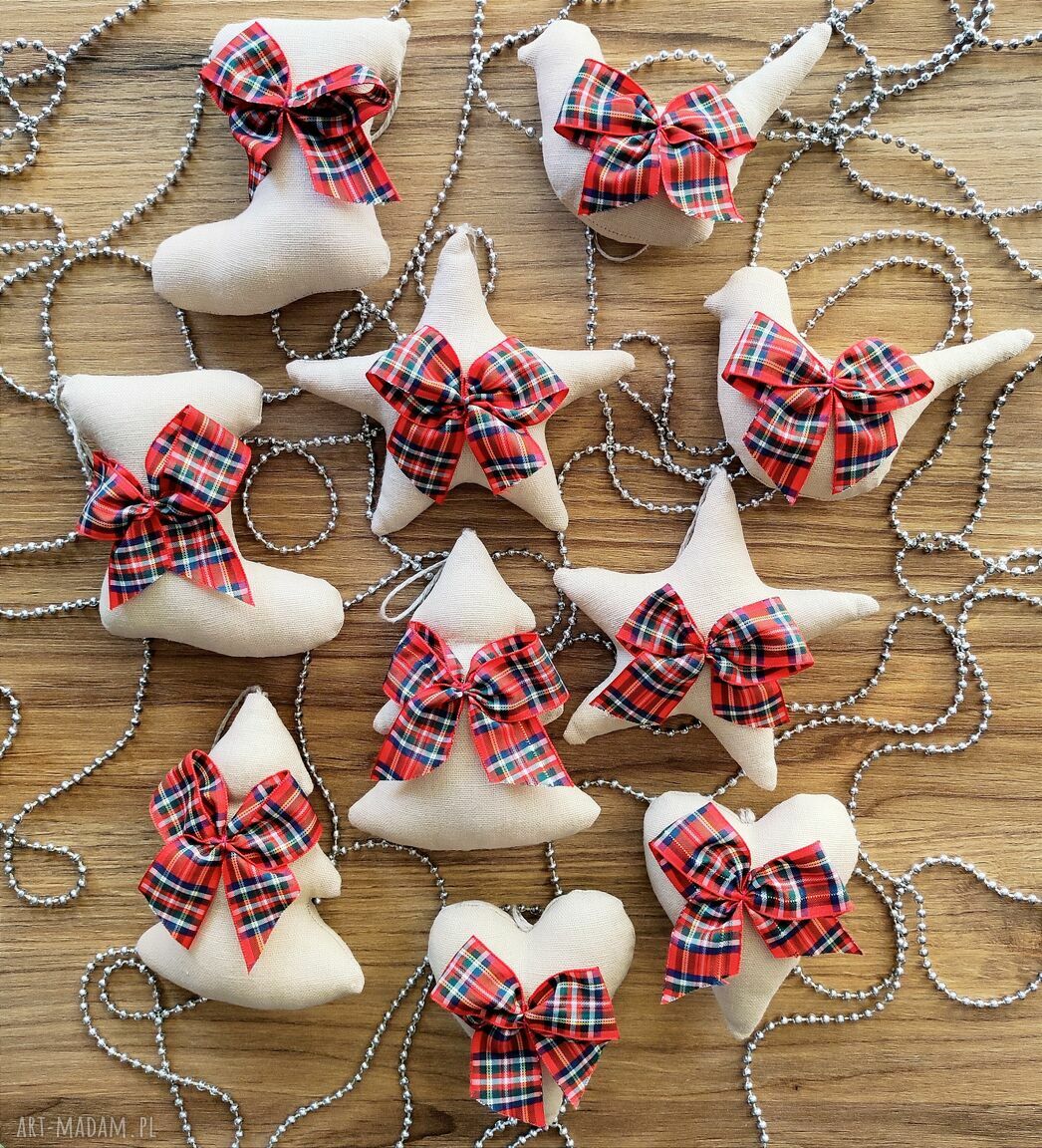 świąteczny prezent: Ozdoby choinkowe lniane zestaw 14 sztuk handmade
