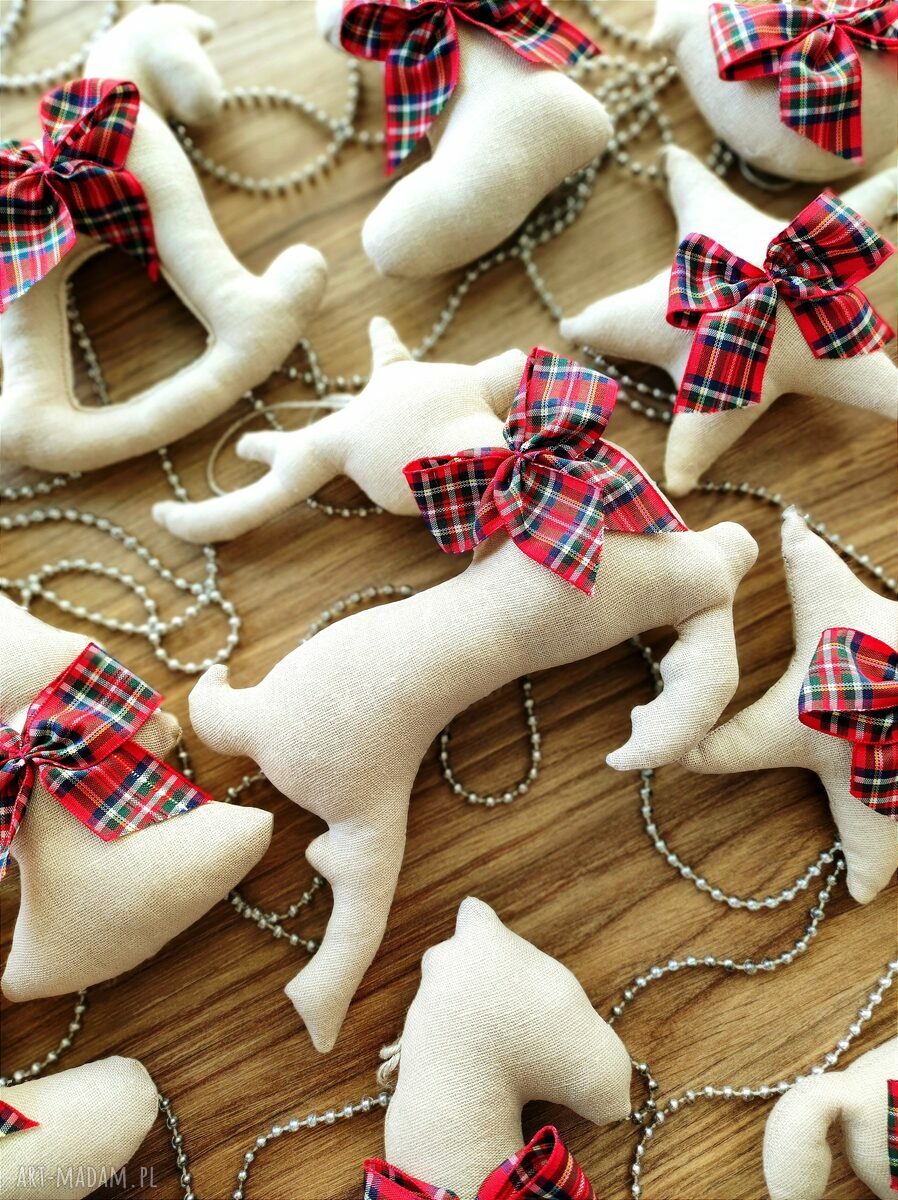 świąteczny prezent: Ozdoby choinkowe lniane zestaw 14 sztuk handmade