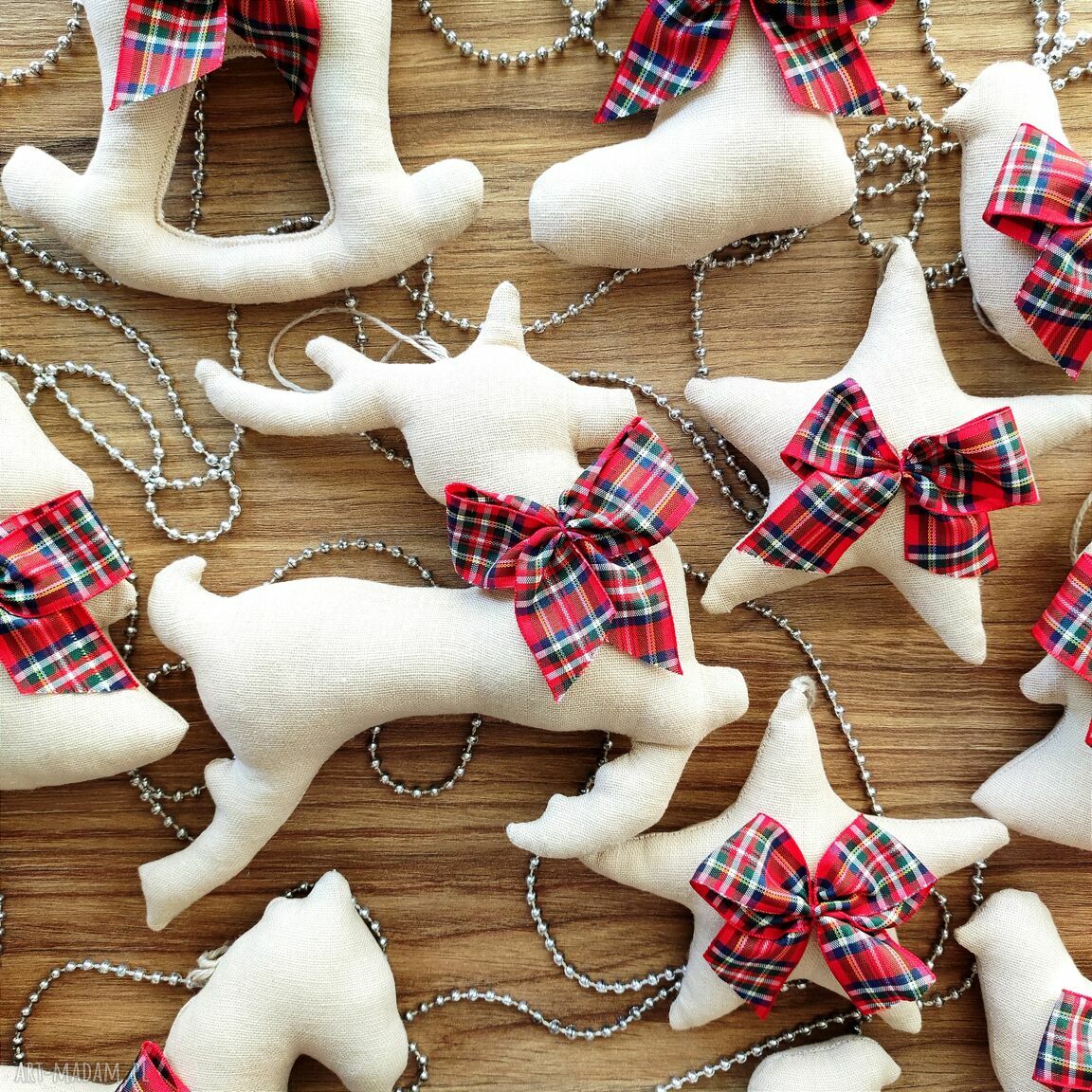 świąteczny prezent: Ozdoby choinkowe lniane zestaw 14 sztuk handmade