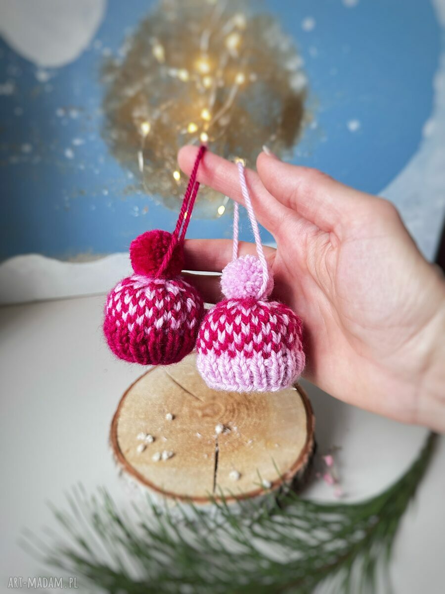Mini-czapeczki na choinkę - ozdoby ręcznie robione (zestaw 2 szt.)