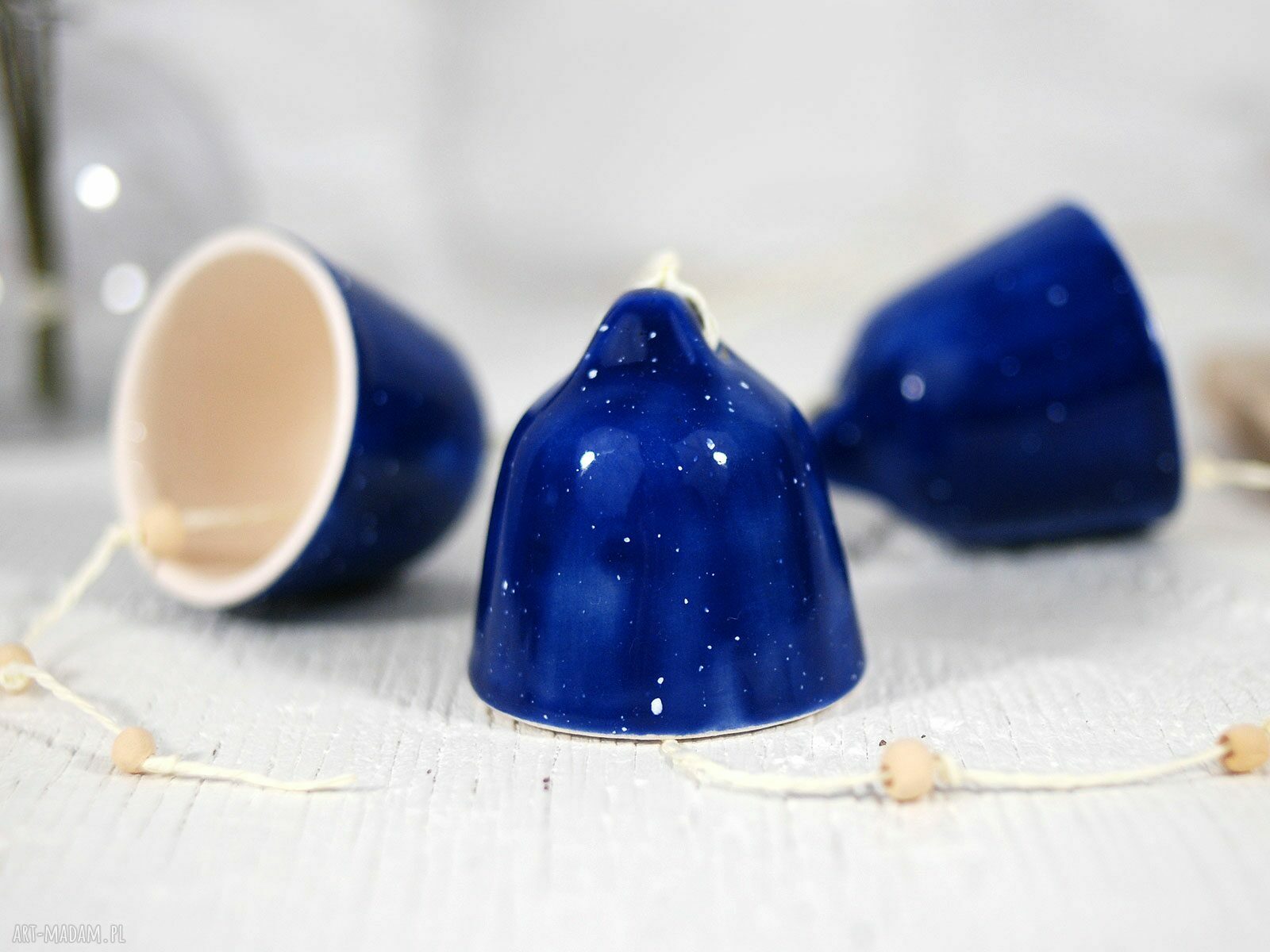 Ręcznie robione ceramiczne dzwonki choinkowe „Niebo” (zestaw 3 szt.)