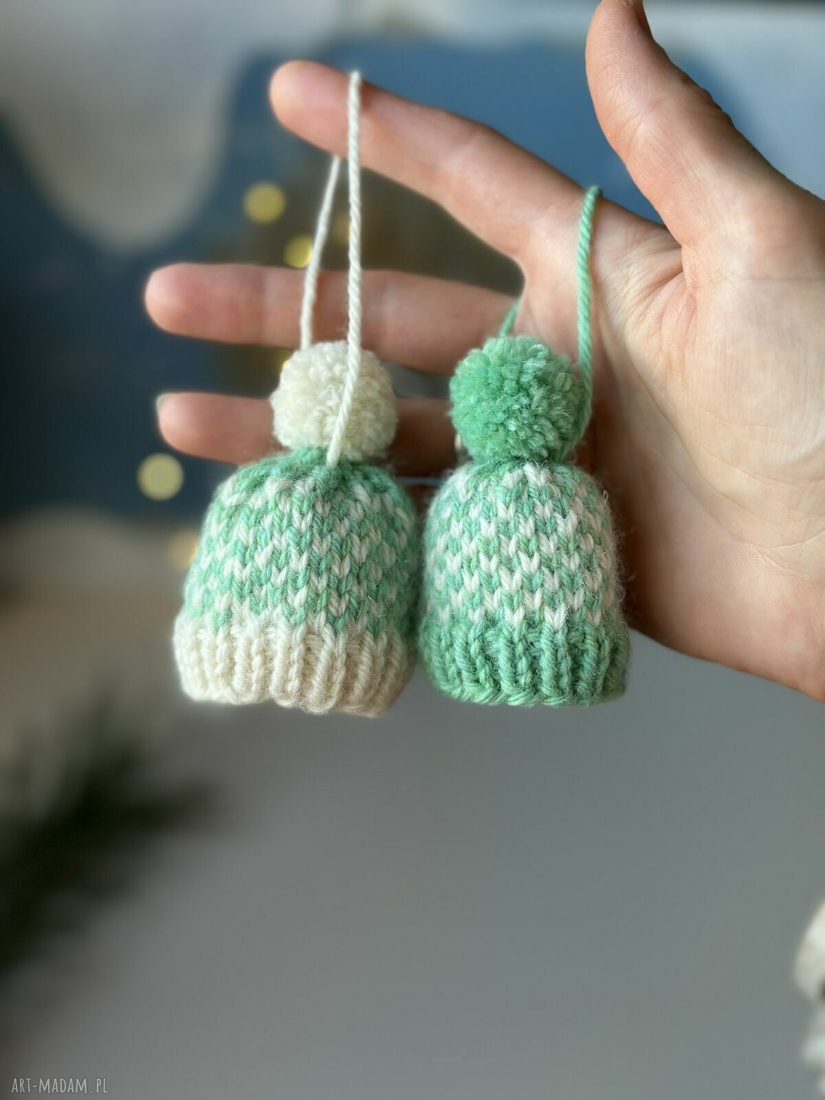 Mini-czapeczki choinkowe z owczej wełny - zestaw 2 szt.