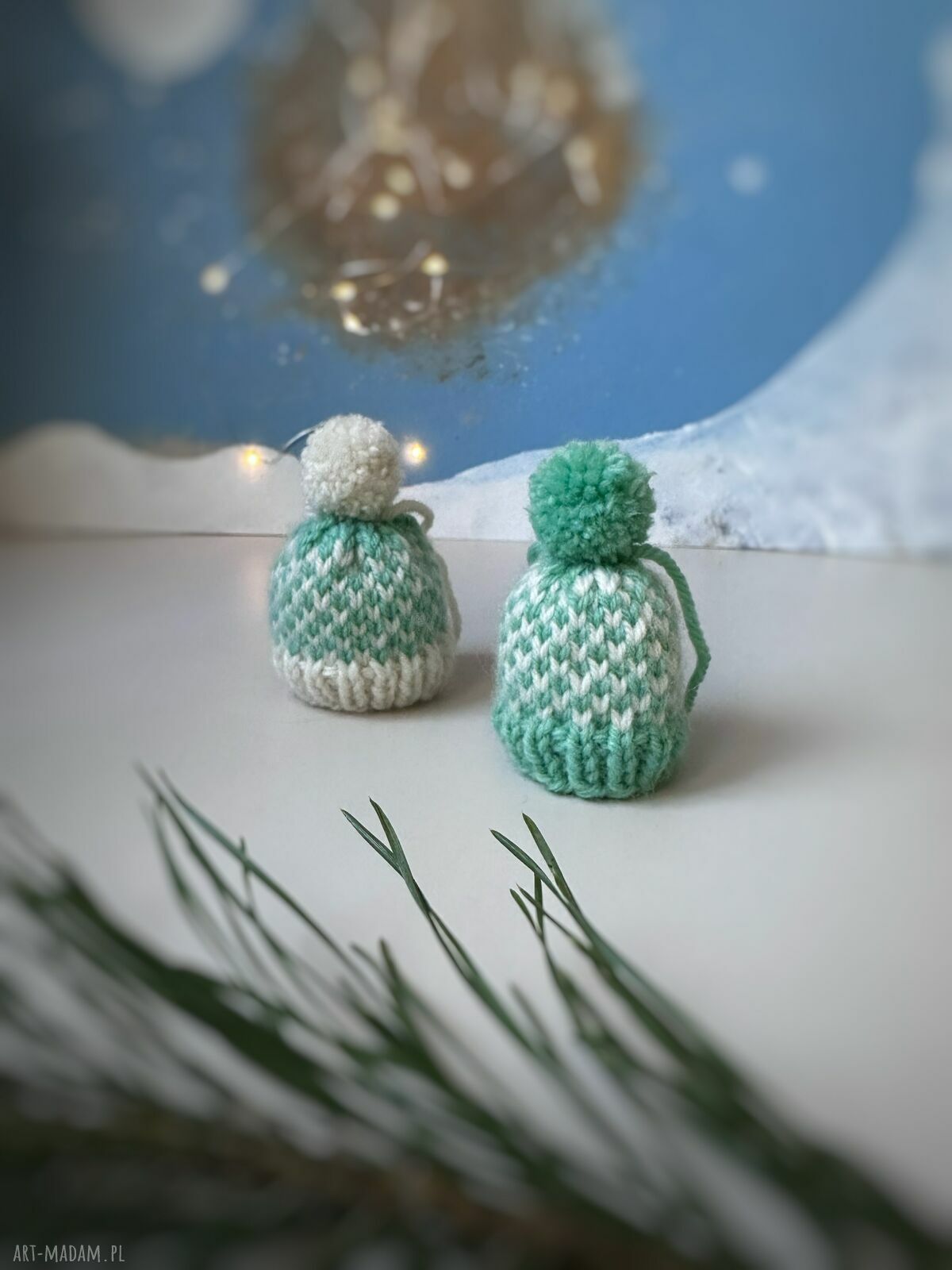 Mini-czapeczki choinkowe z owczej wełny - zestaw 2 szt.