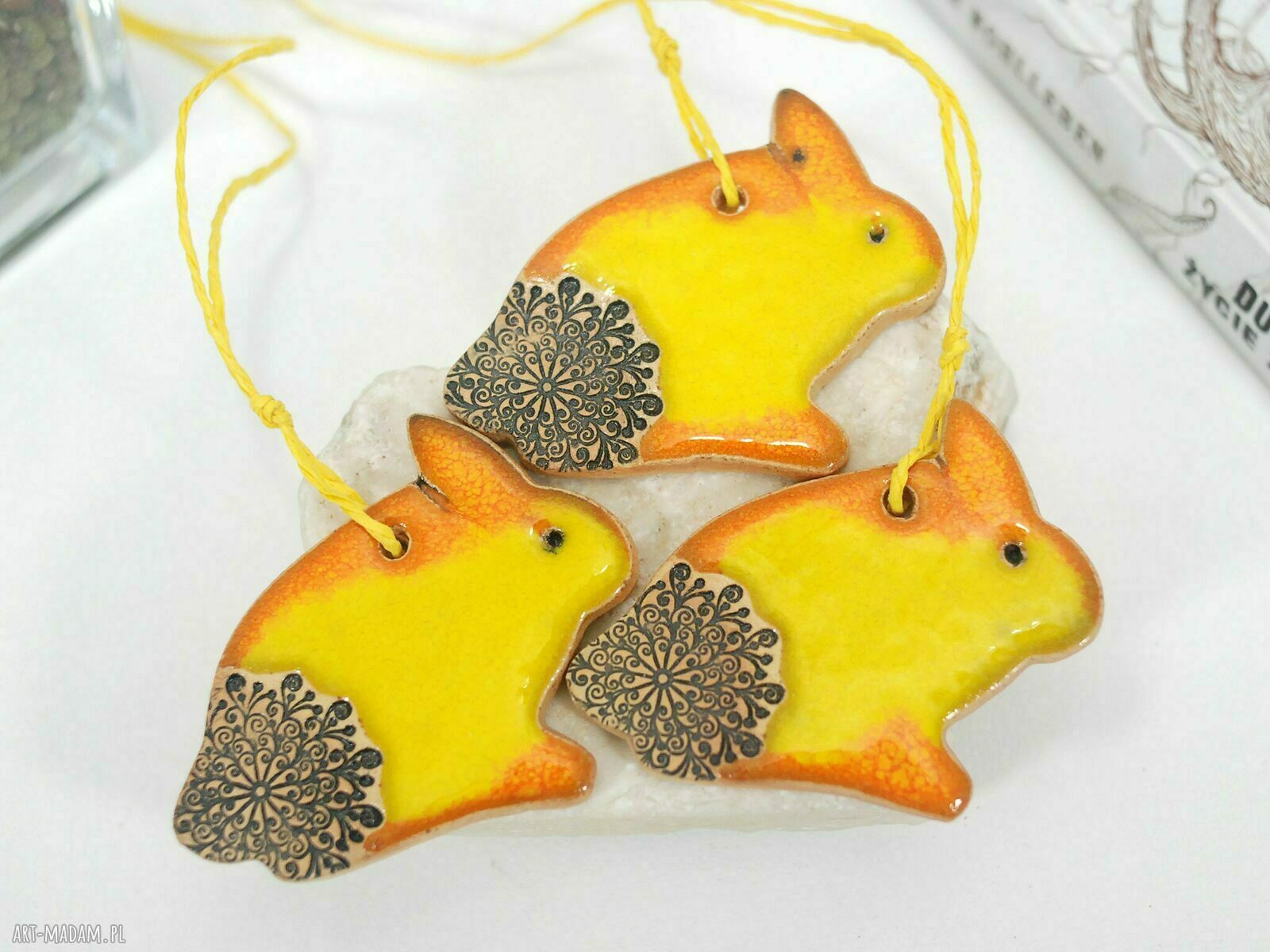 Ozdoby wielkanocne - ceramiczne zajączki (zestaw 3 szt.)