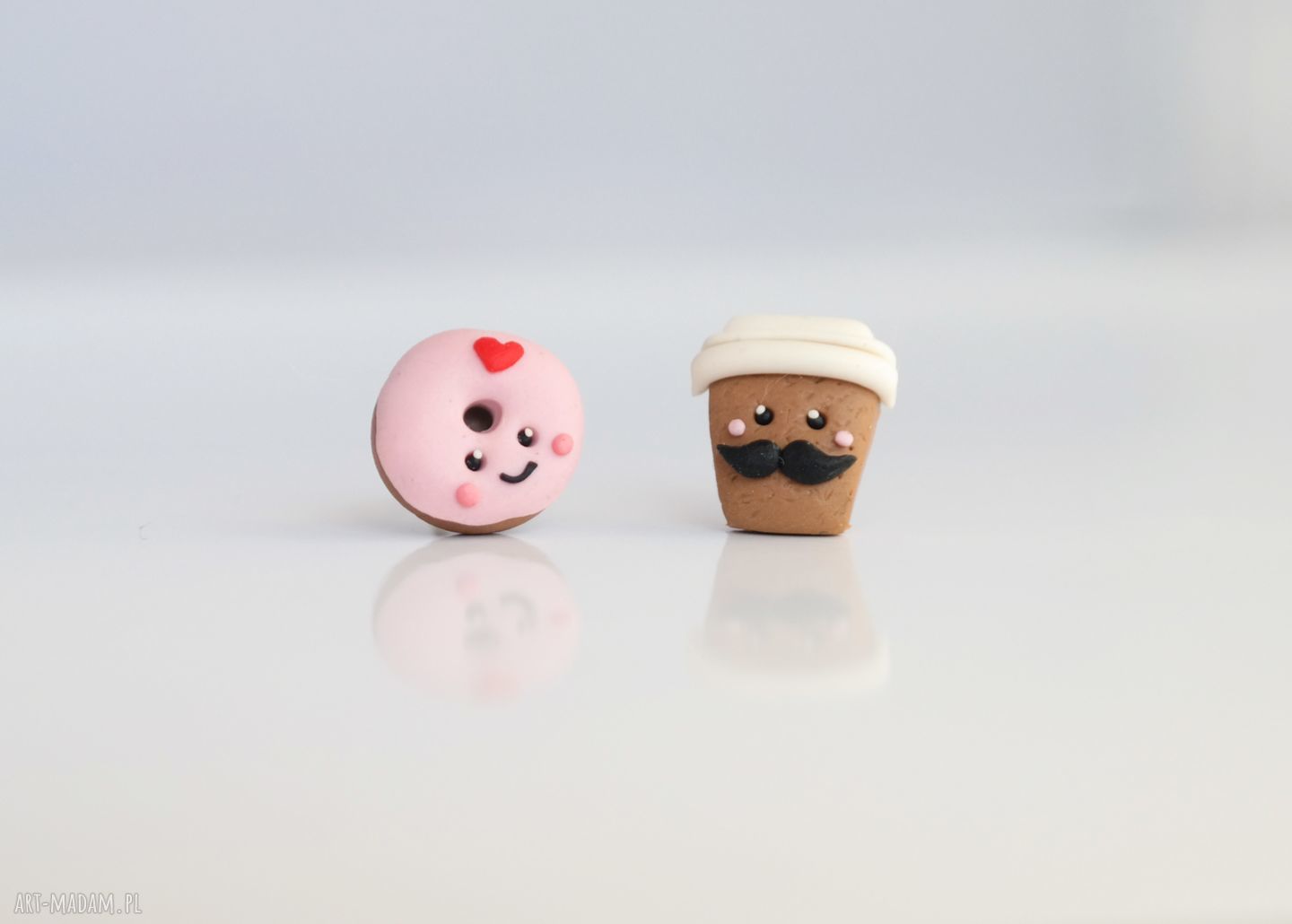 Kolczyki wkręty Donut, Pączek i Kawusia słodki handmade