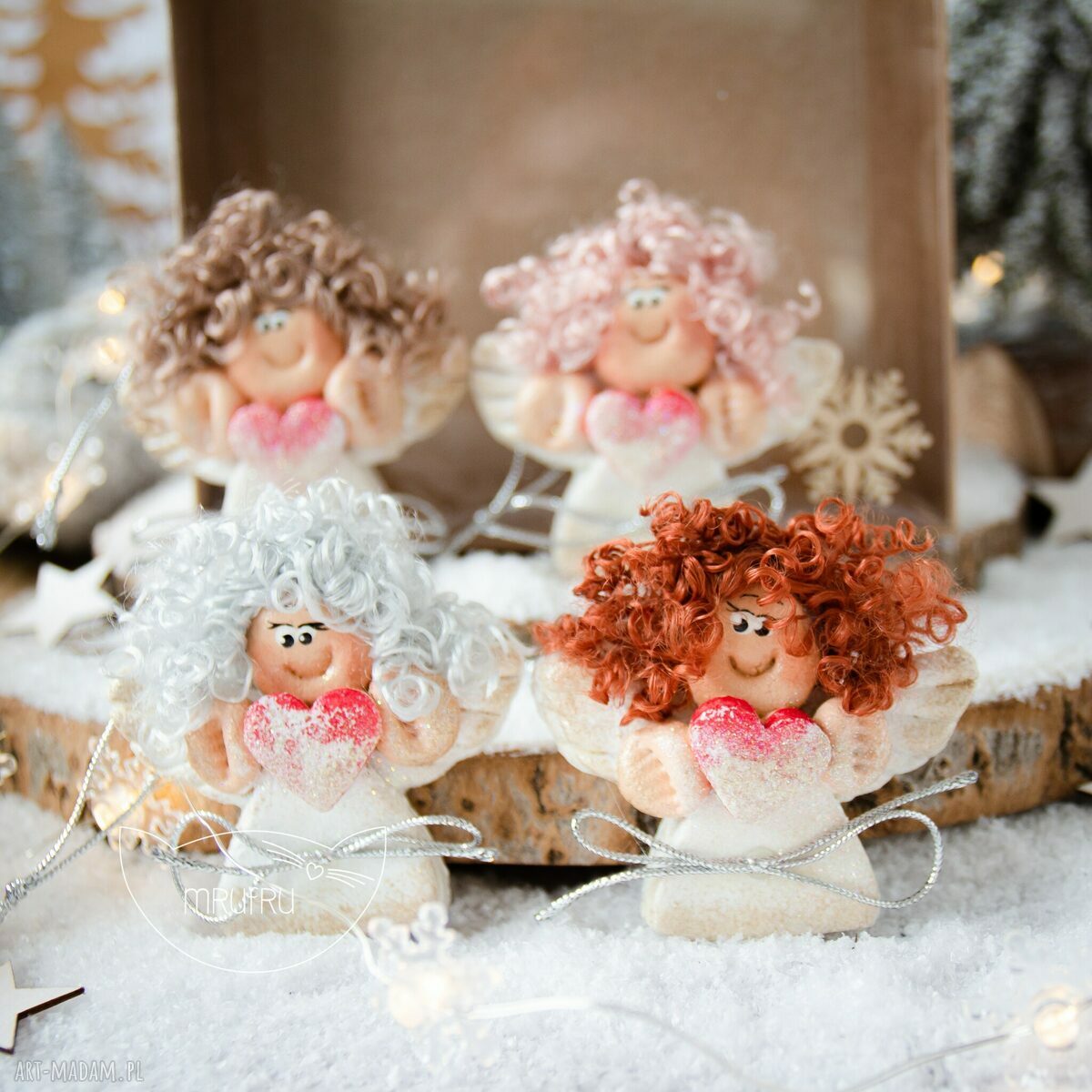 upominki na święta: Paczuszka uroczych ANIOŁKÓW, w eko pudełeczko z efektem szklanej szybki. Boże