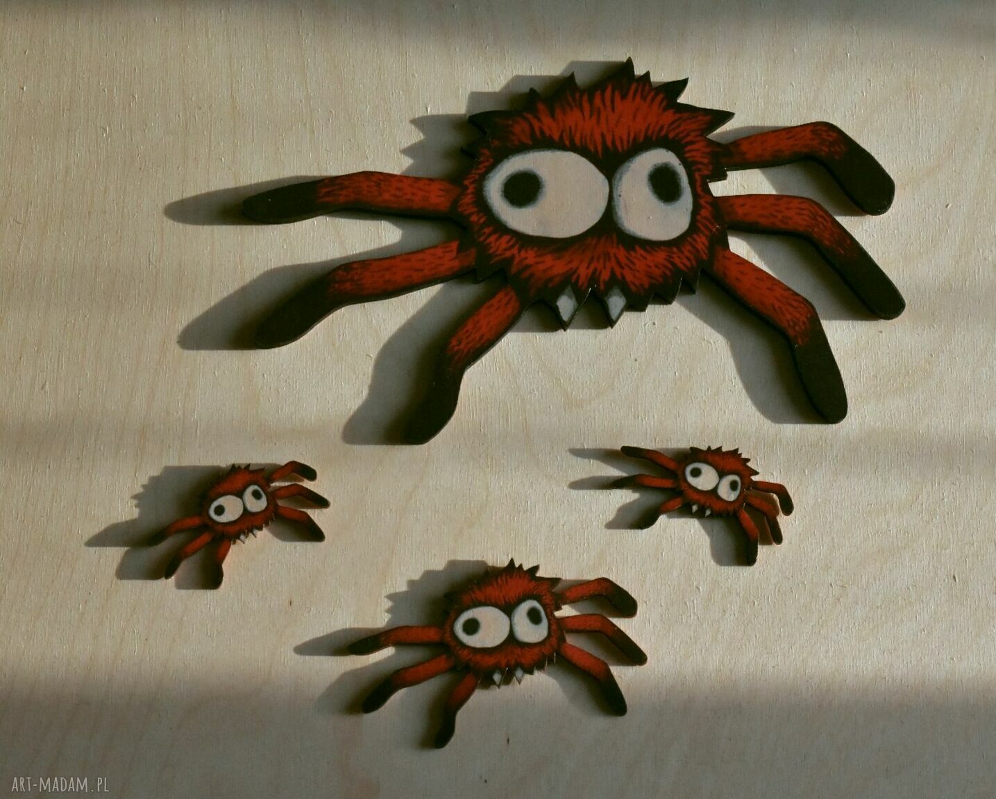 Pajączki - ręcznie robiony komplet 4 magnesów na lodówkę na Halloween