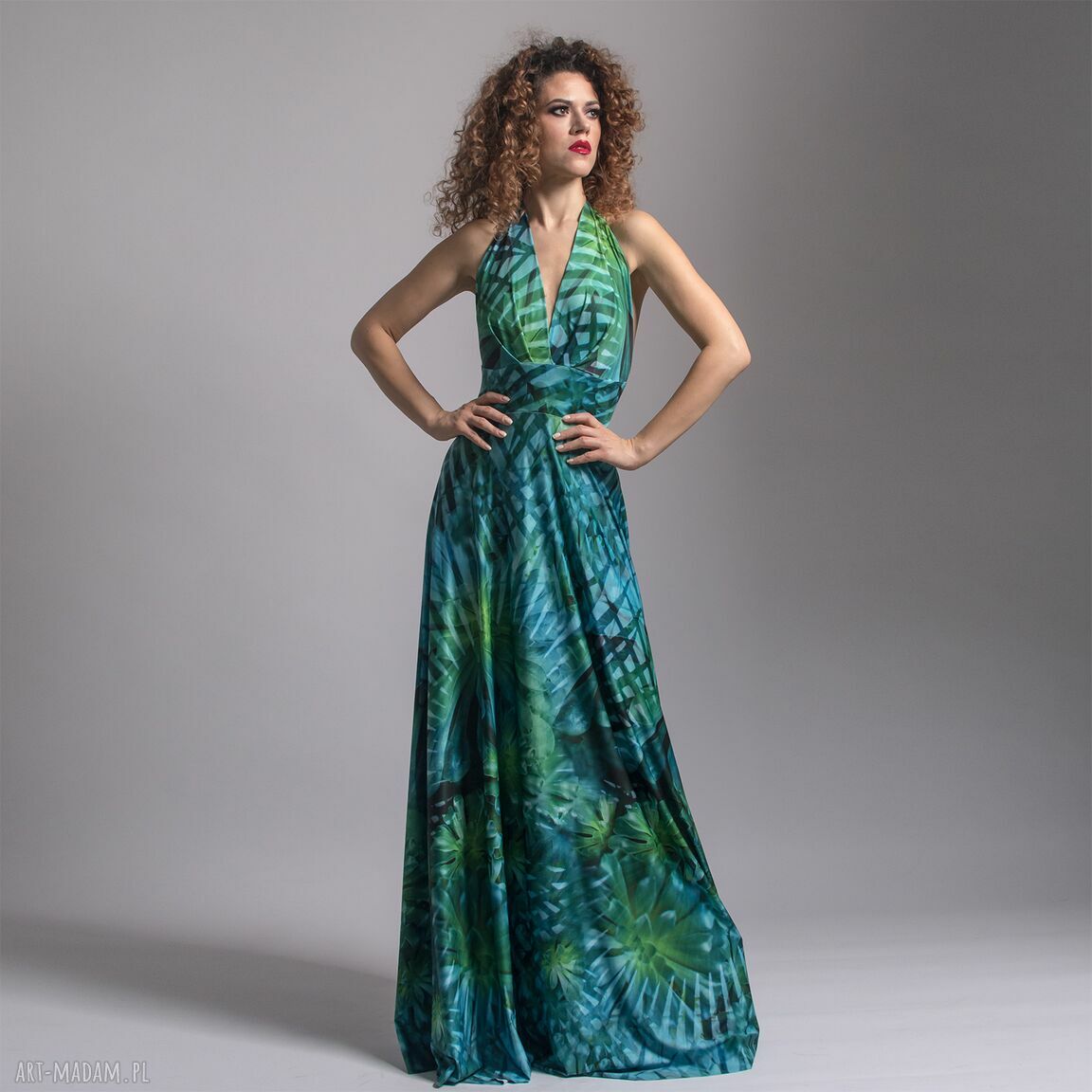 Paloma - letnia sukienka maxi z jersey'u w turkusach i zieleni