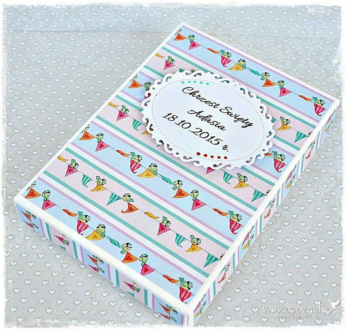 Anioł na chrzest kartka w pudełku/personalizacja HandMade