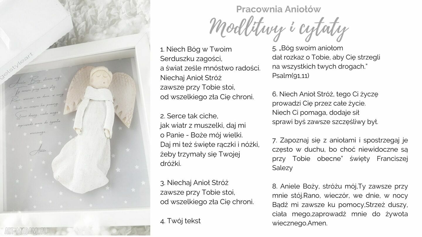 Pamiątka Chrztu lub Komunii - Anioł na Szczęście w Ramce 3D