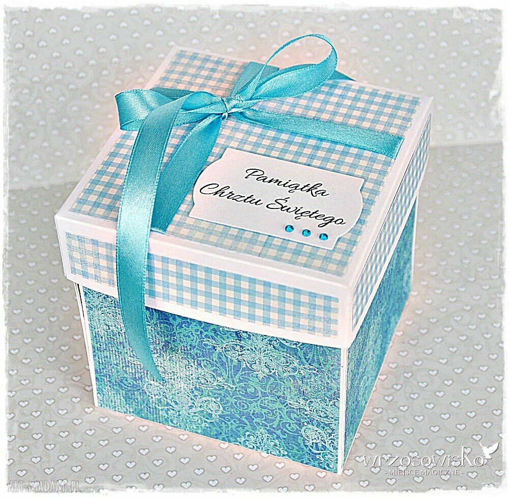 Pamiątka Chrztu exploding box z personalizacją Ręcznie robione