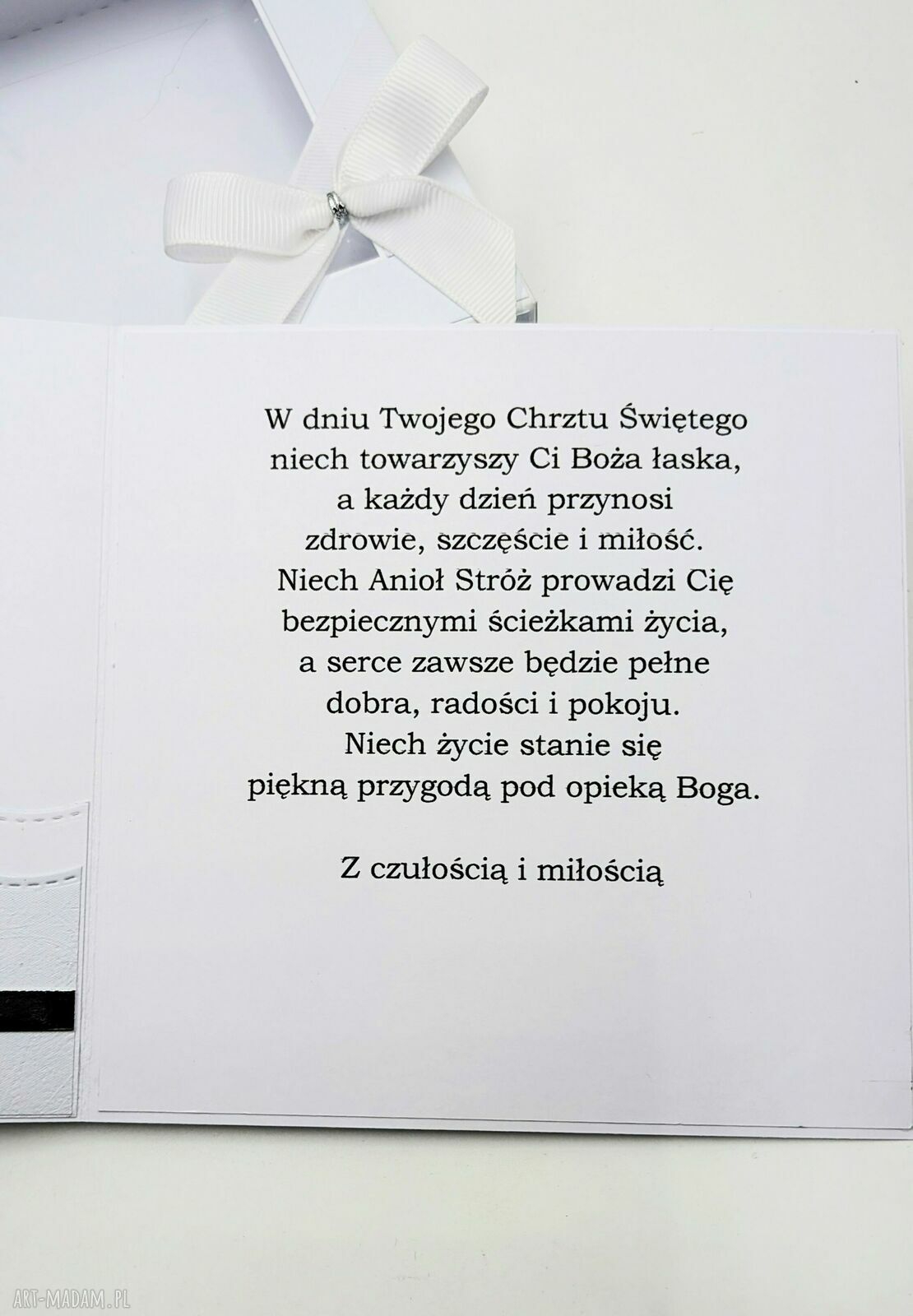 Pamiątka chrztu świętego w pudełku 14x14 cm - kartka ręcznie robiona z aniołkiem