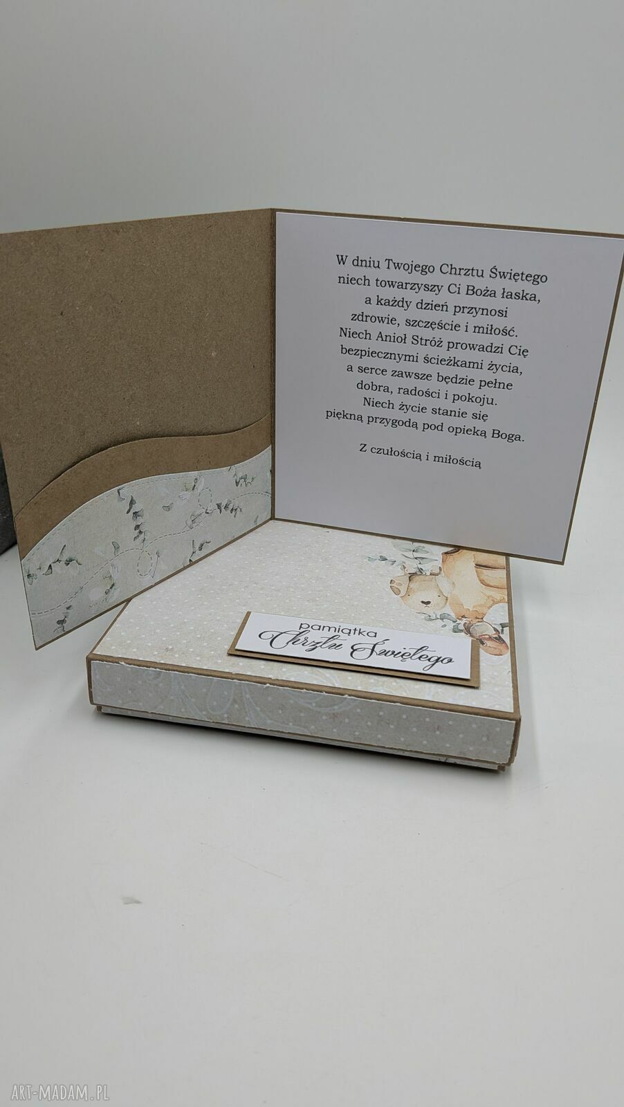 Ręcznie robiona kartka pamiątka chrztu w stylu scrapbooking