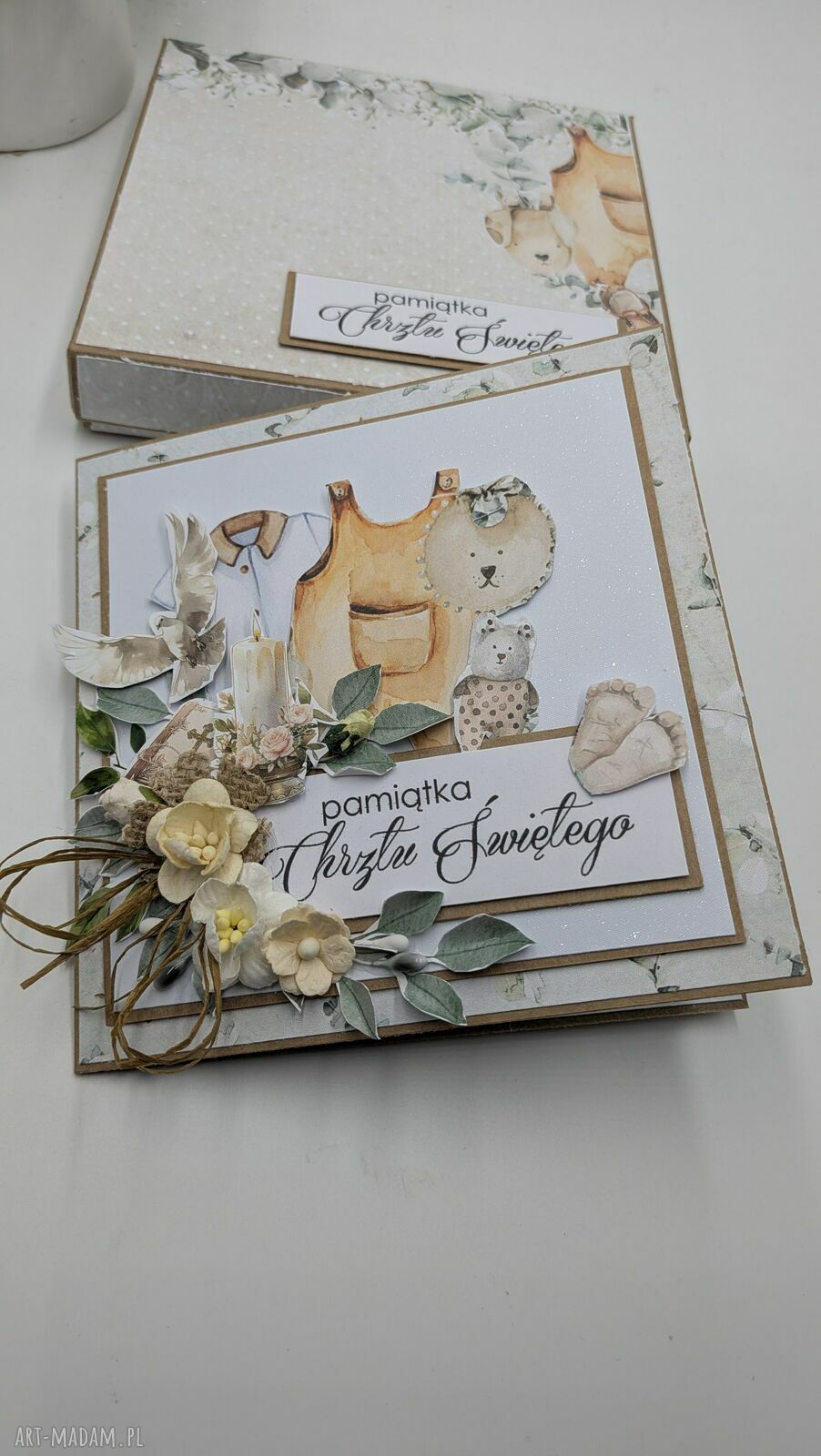 Ręcznie robiona kartka pamiątka chrztu w stylu scrapbooking