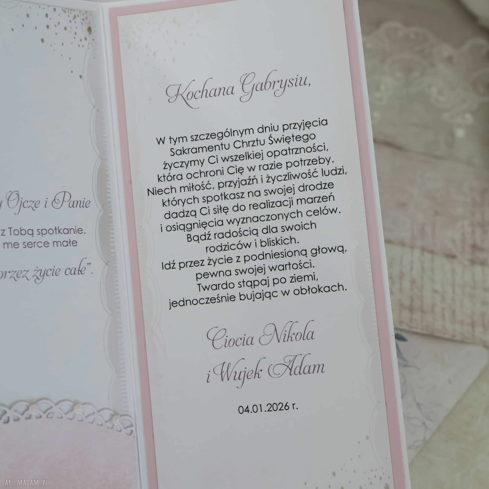 Pamiątka Chrztu Świętego dla dziewczynki - kartka z życzeniami i pudełkiem (personalizowana)