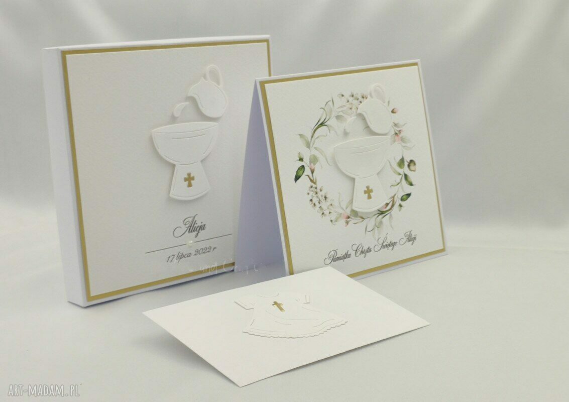 Pamiątka chrztu w pudełku z personalizowaną kopertą - elegancka kartka handmade