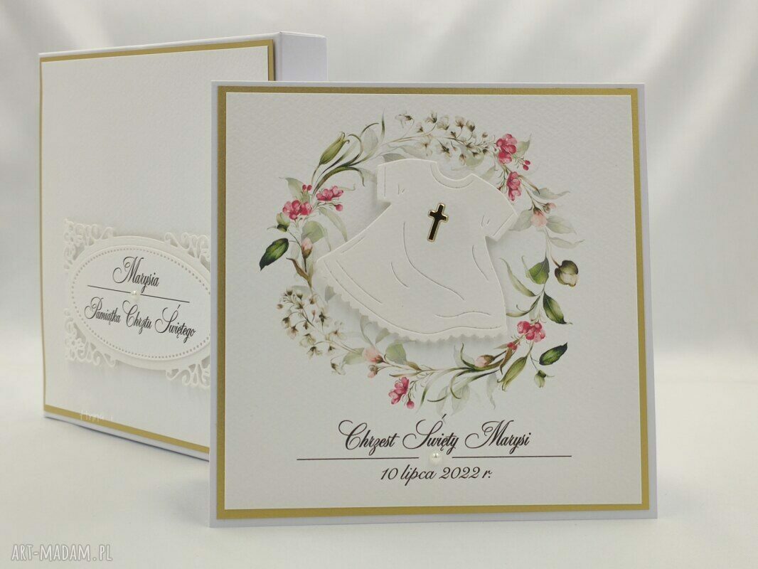 Pamiątka chrztu - kartka w pudełku z ozdobną kopertą (personalizowana)