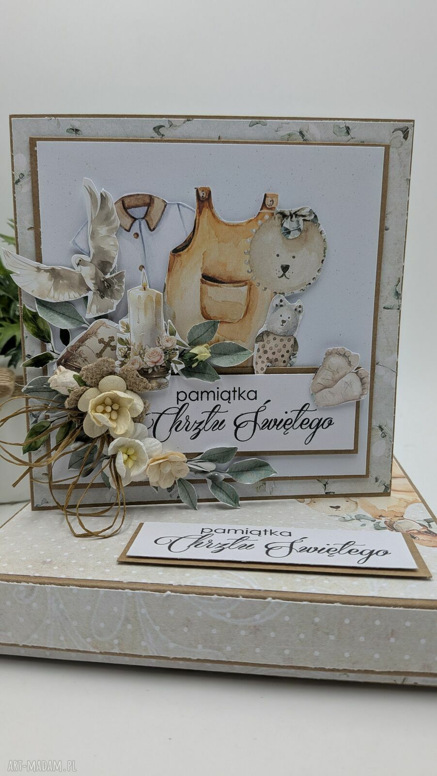 Ręcznie robiona kartka pamiątka chrztu w stylu scrapbooking