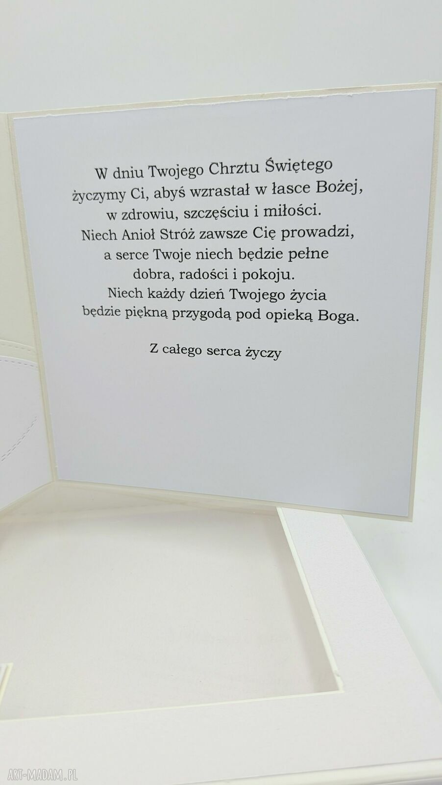 Kartka z pudełkiem na Chrzest Święty 14x14 - symboliczy motyw dłoni i stópek
